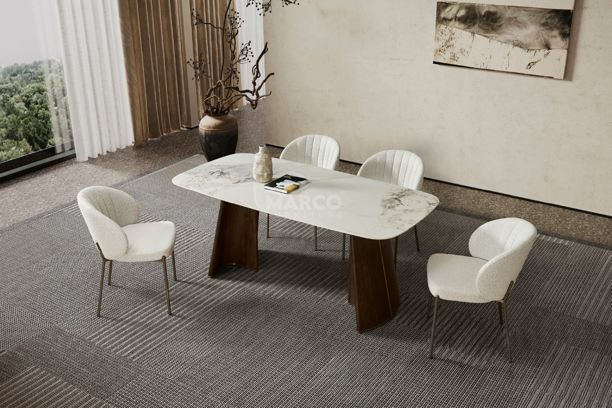 Selena Boucle Dining Chair – Curved Back with Stainless Steel Legs - Image 5