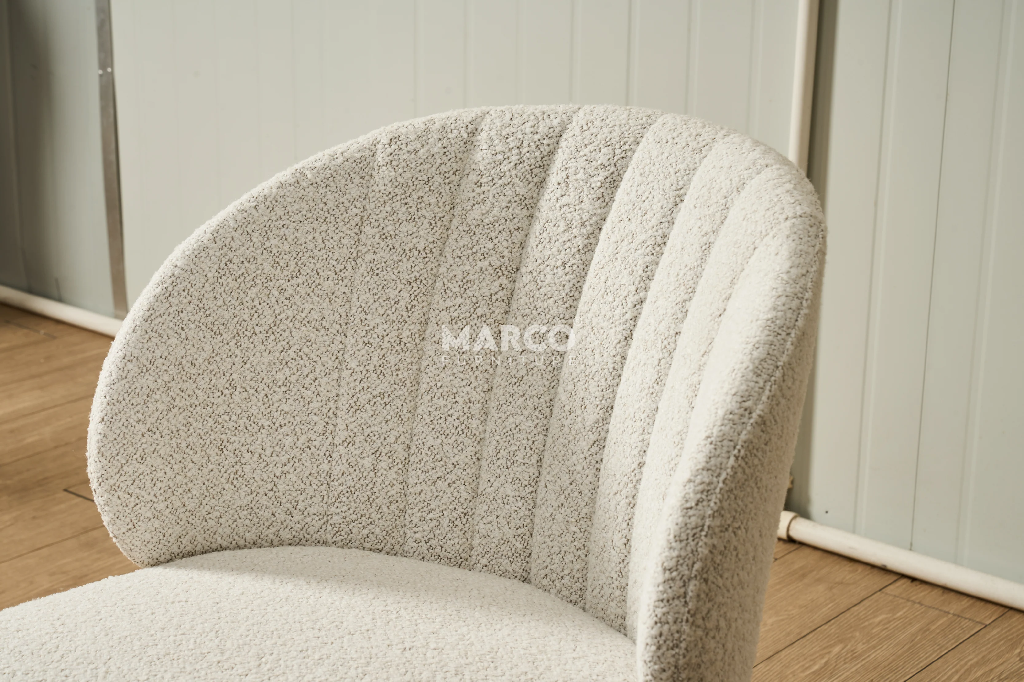 Selena Boucle Dining Chair – Curved Back with Stainless Steel Legs - Image 8
