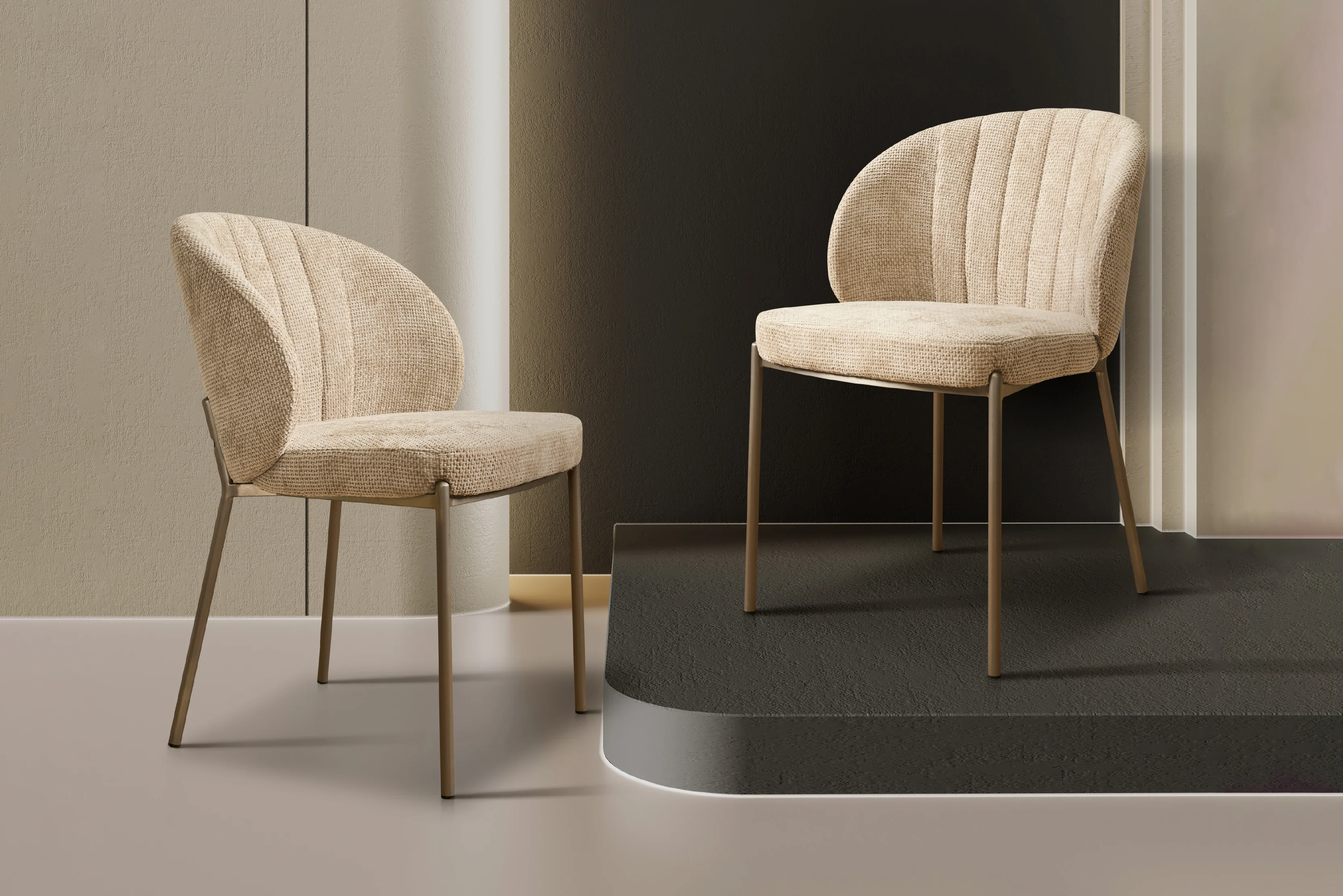 Selena Woven Fabric Curved Back Armless Dining Chair (Beige)