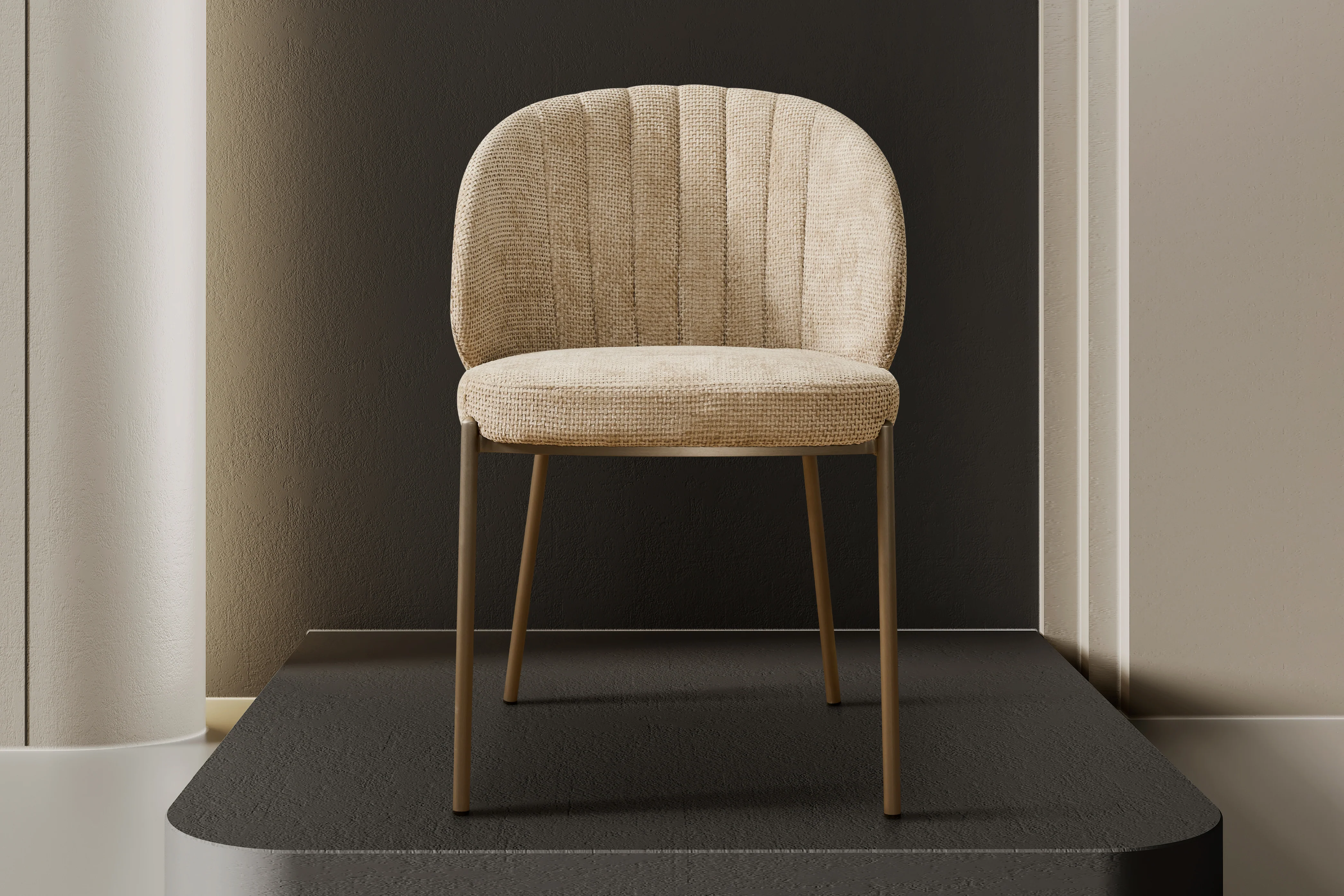 Selena Woven Fabric Curved Back Armless Dining Chair (Beige) - Image 2