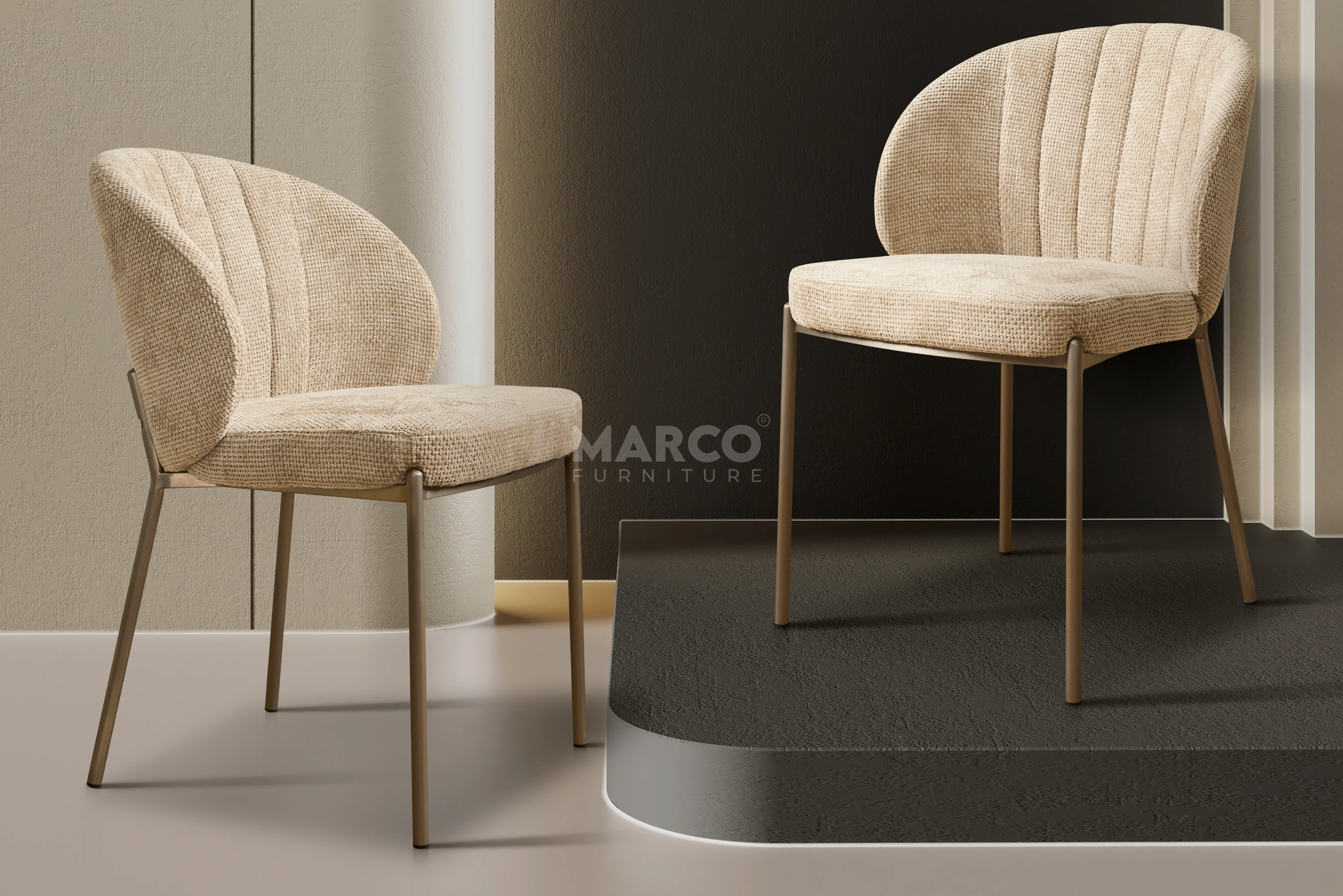 Selena Woven Fabric Curved Back Armless Dining Chair (Beige) - Image 3
