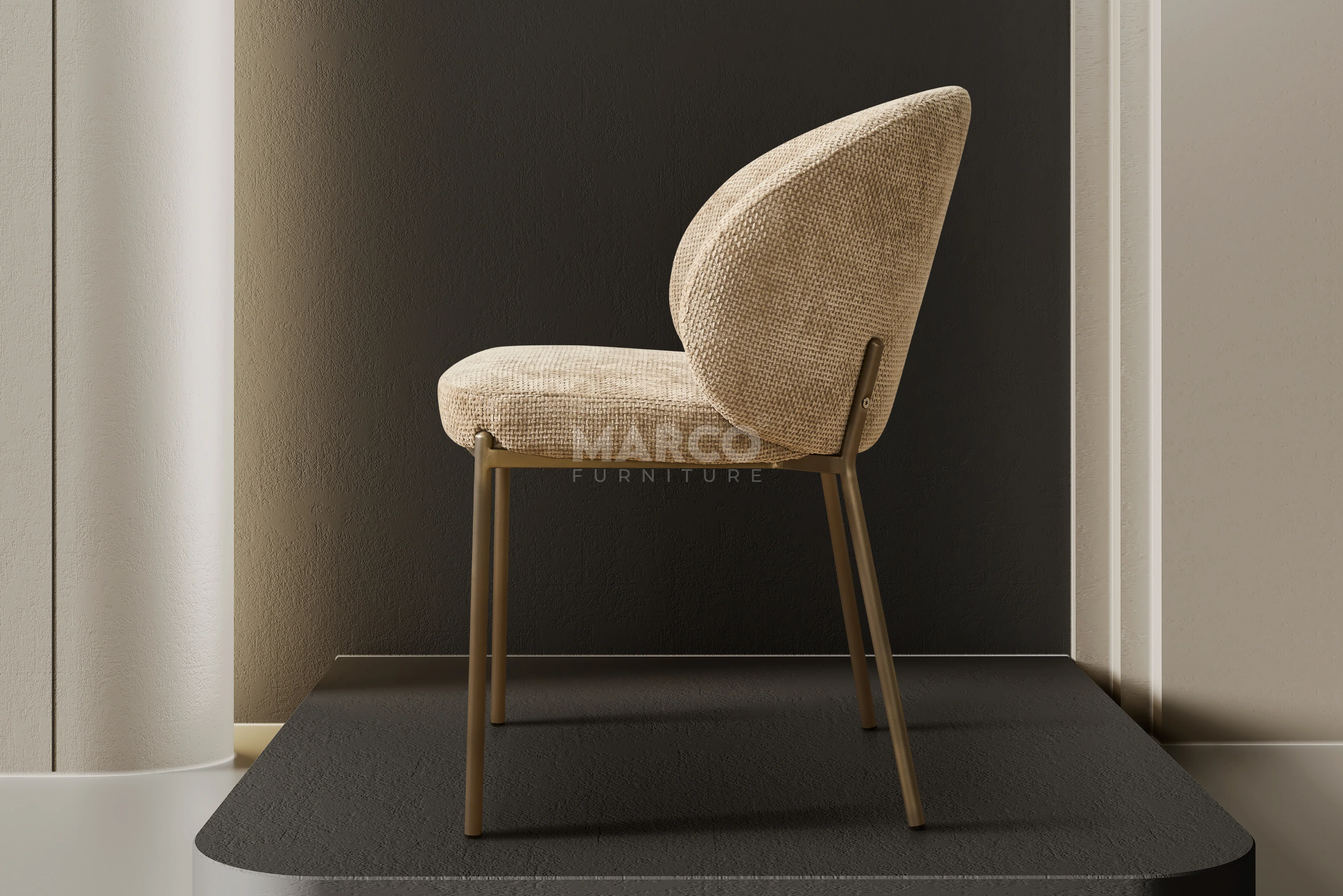 Selena Woven Fabric Curved Back Armless Dining Chair (Beige) - Image 4
