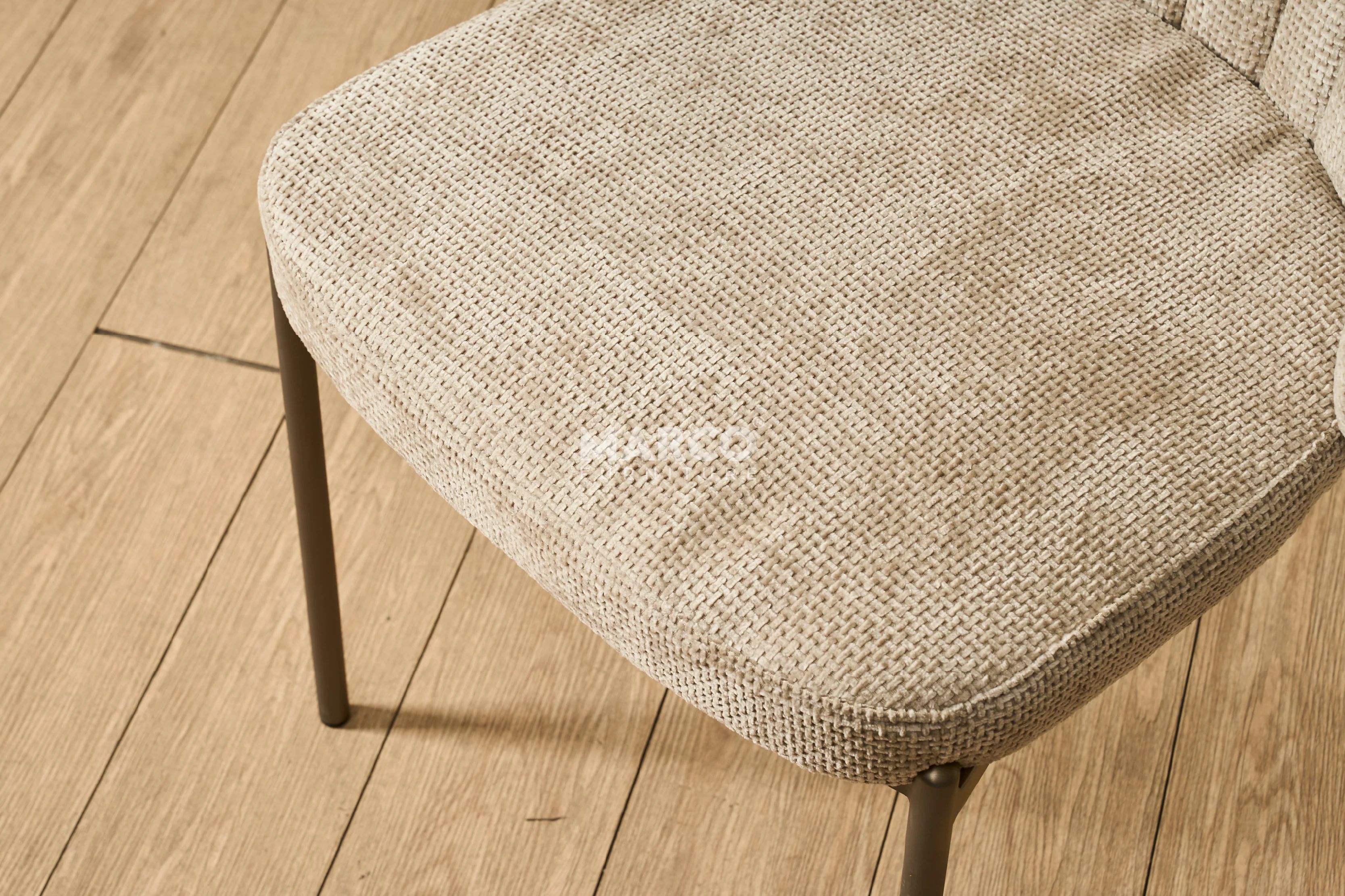Selena Woven Fabric Curved Back Armless Dining Chair (Beige) - Image 5