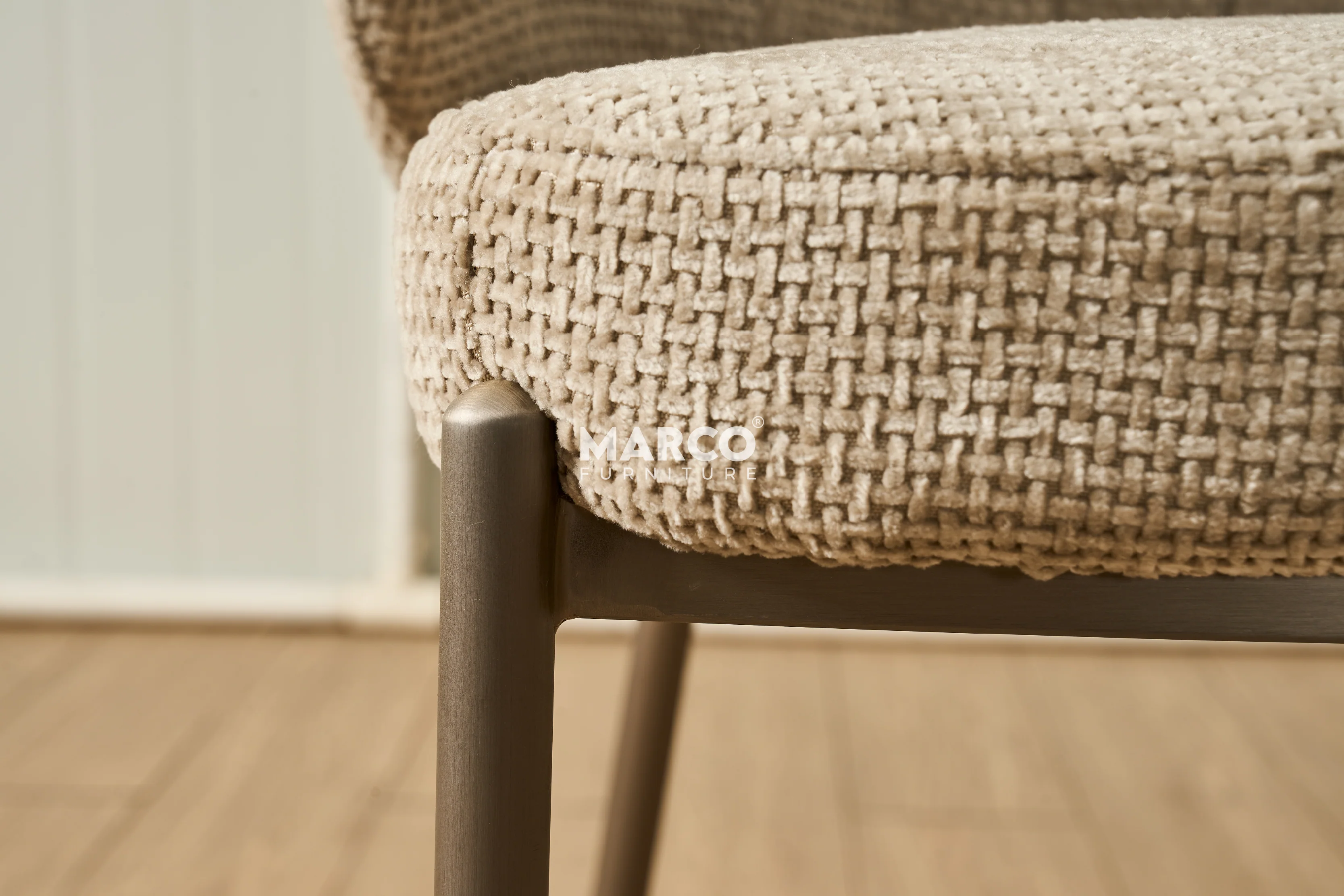 Selena Woven Fabric Curved Back Armless Dining Chair (Beige) - Image 8