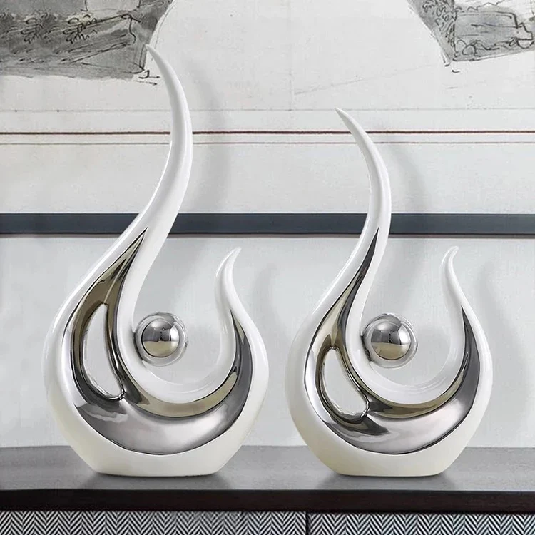 Silver White Ceramic Abstract Phoenix Figurines - Image 3