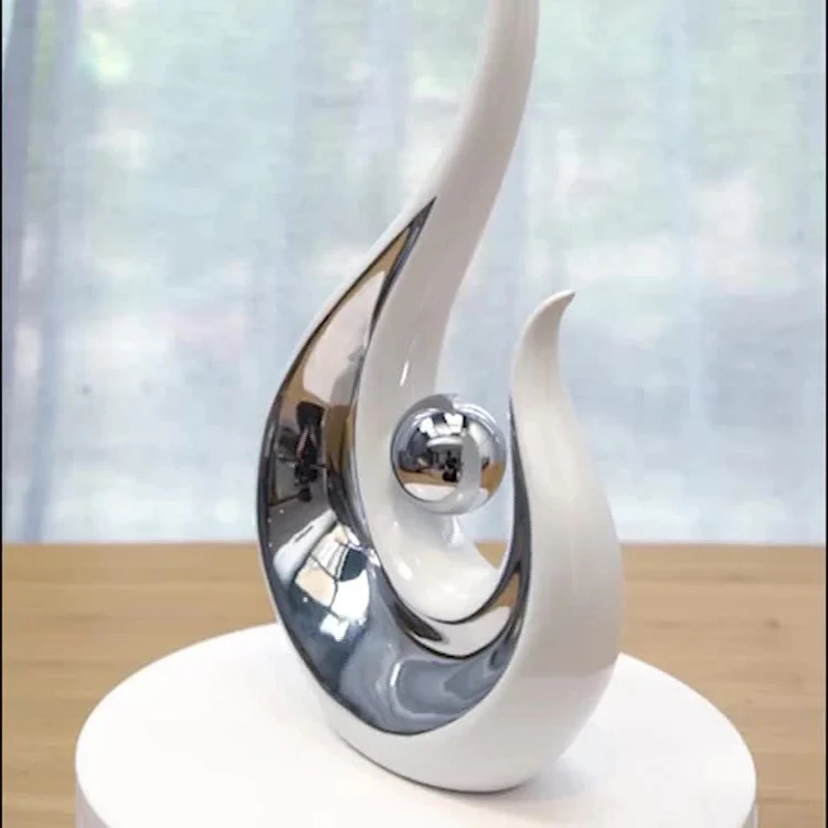 Silver White Ceramic Abstract Phoenix Figurines - Image 4