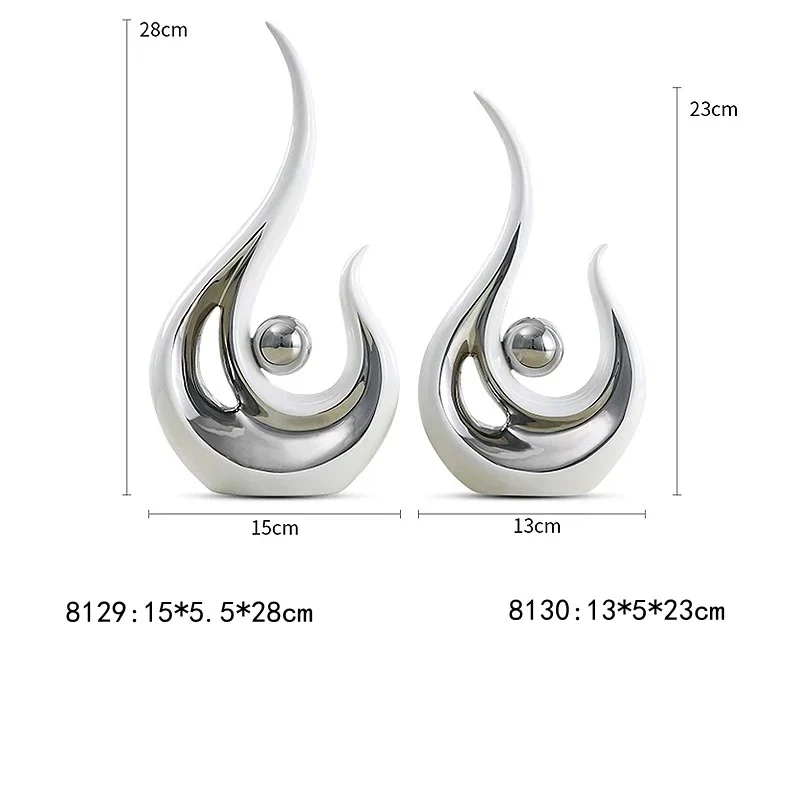 Silver White Ceramic Abstract Phoenix Figurines - Image 5