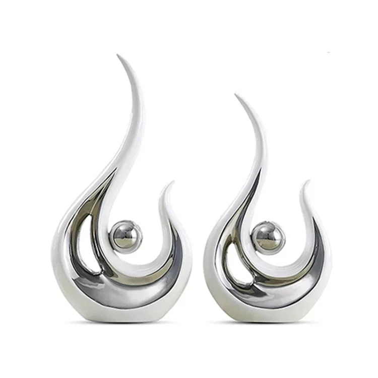 Silver White Ceramic Abstract Phoenix Figurines - Image 6