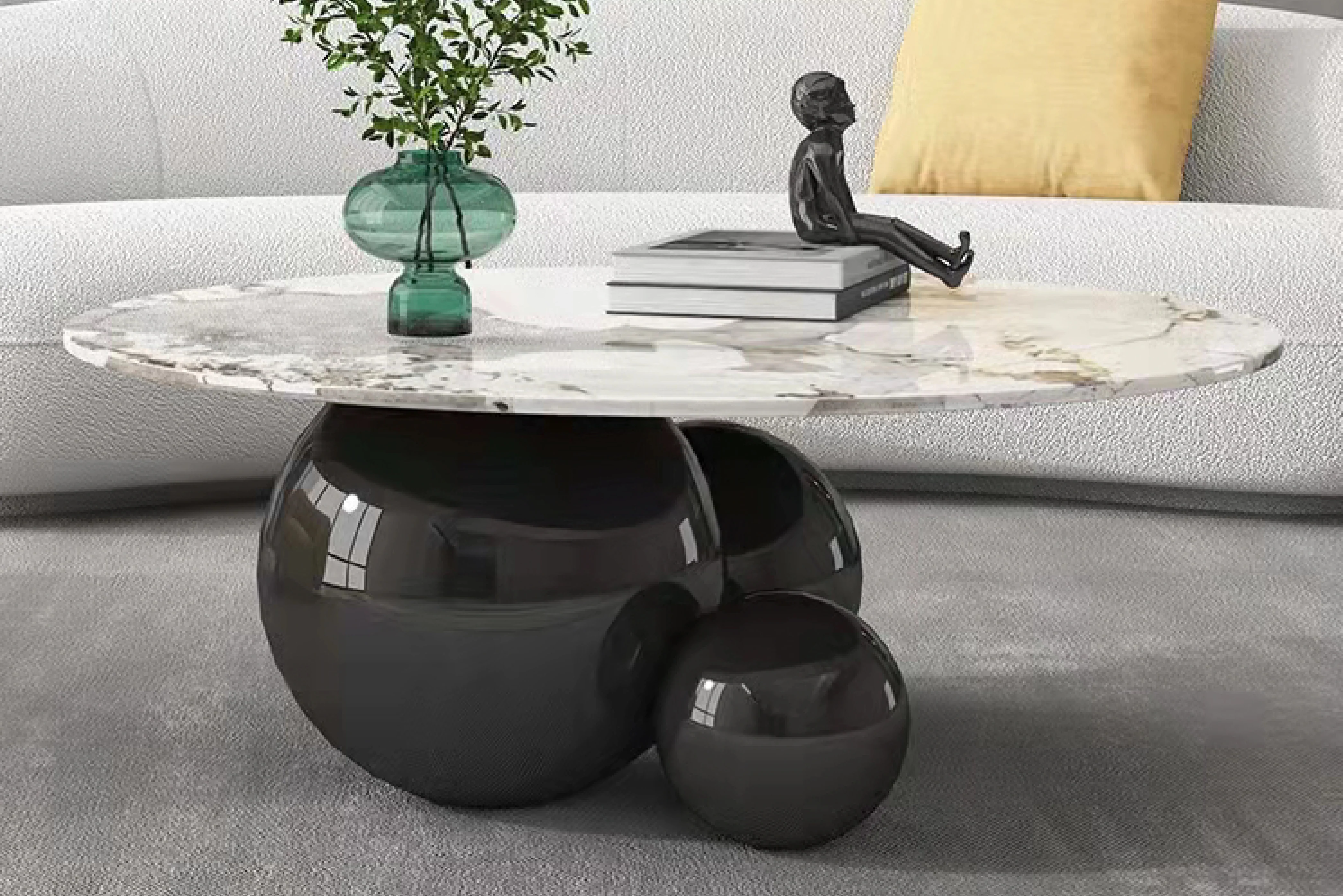 Spigola Round Coffee Table in Black with Sintered Stone Top and Stainless Steel Base - Image 4