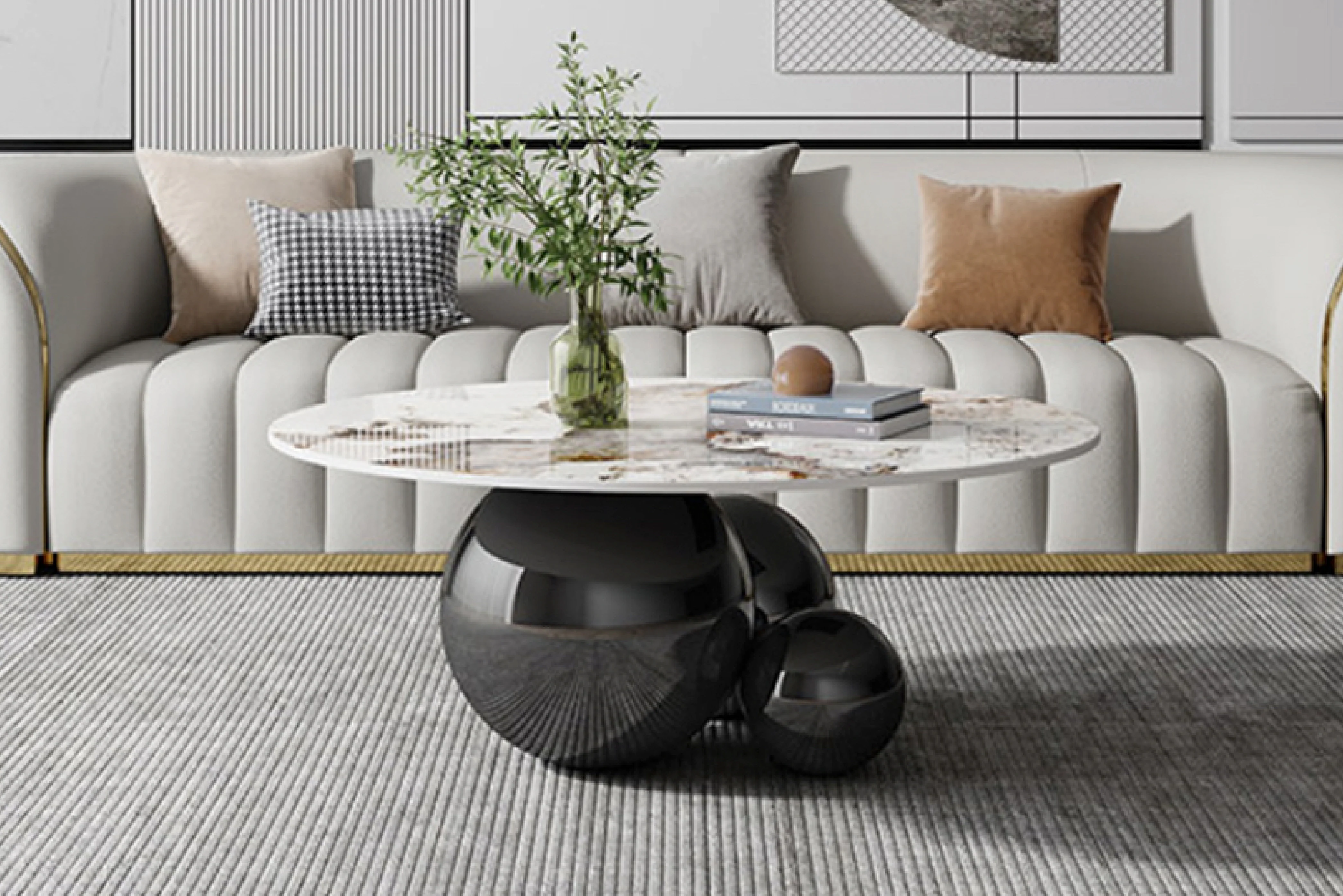 Spigola Round Coffee Table in Black with Sintered Stone Top and Stainless Steel Base - Image 6