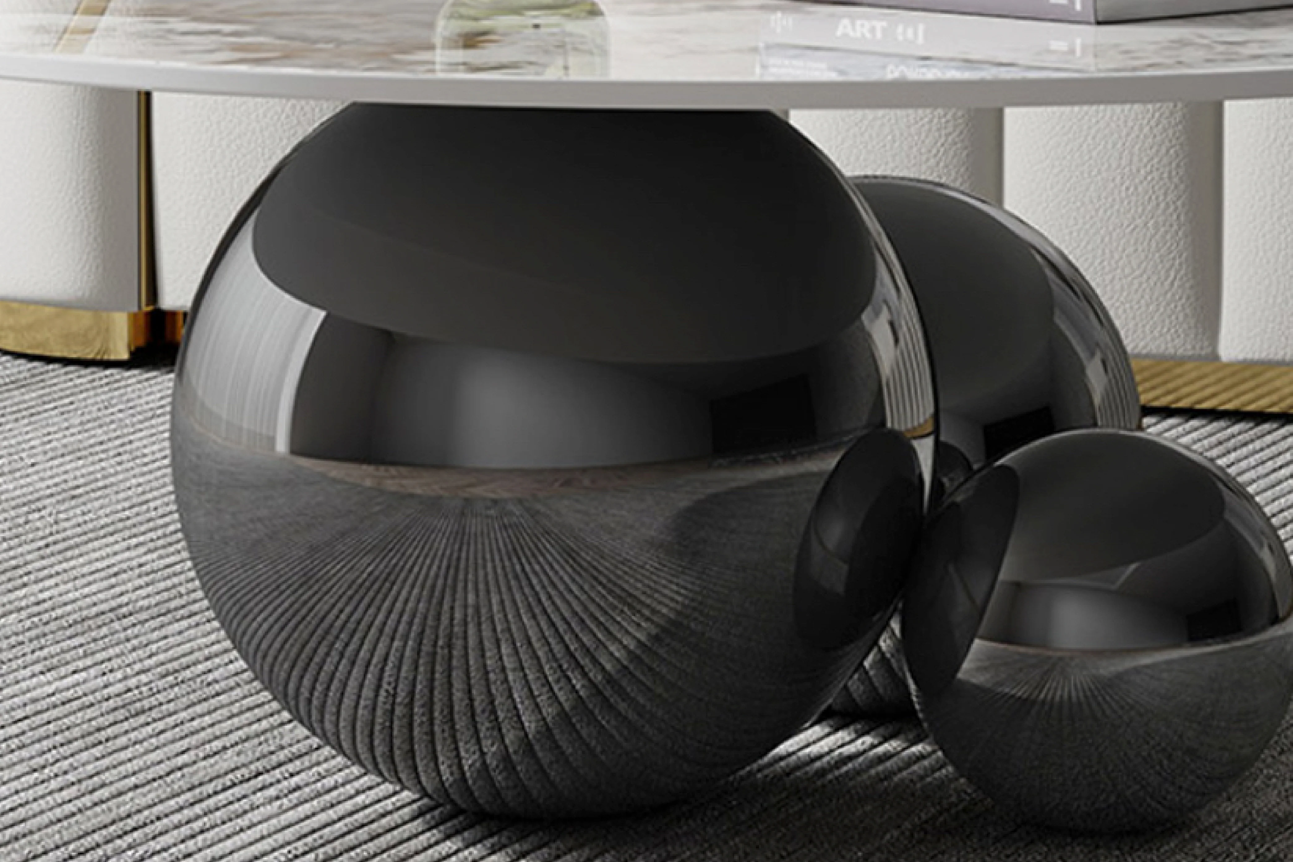Spigola Round Coffee Table in Black with Sintered Stone Top and Stainless Steel Base - Image 7