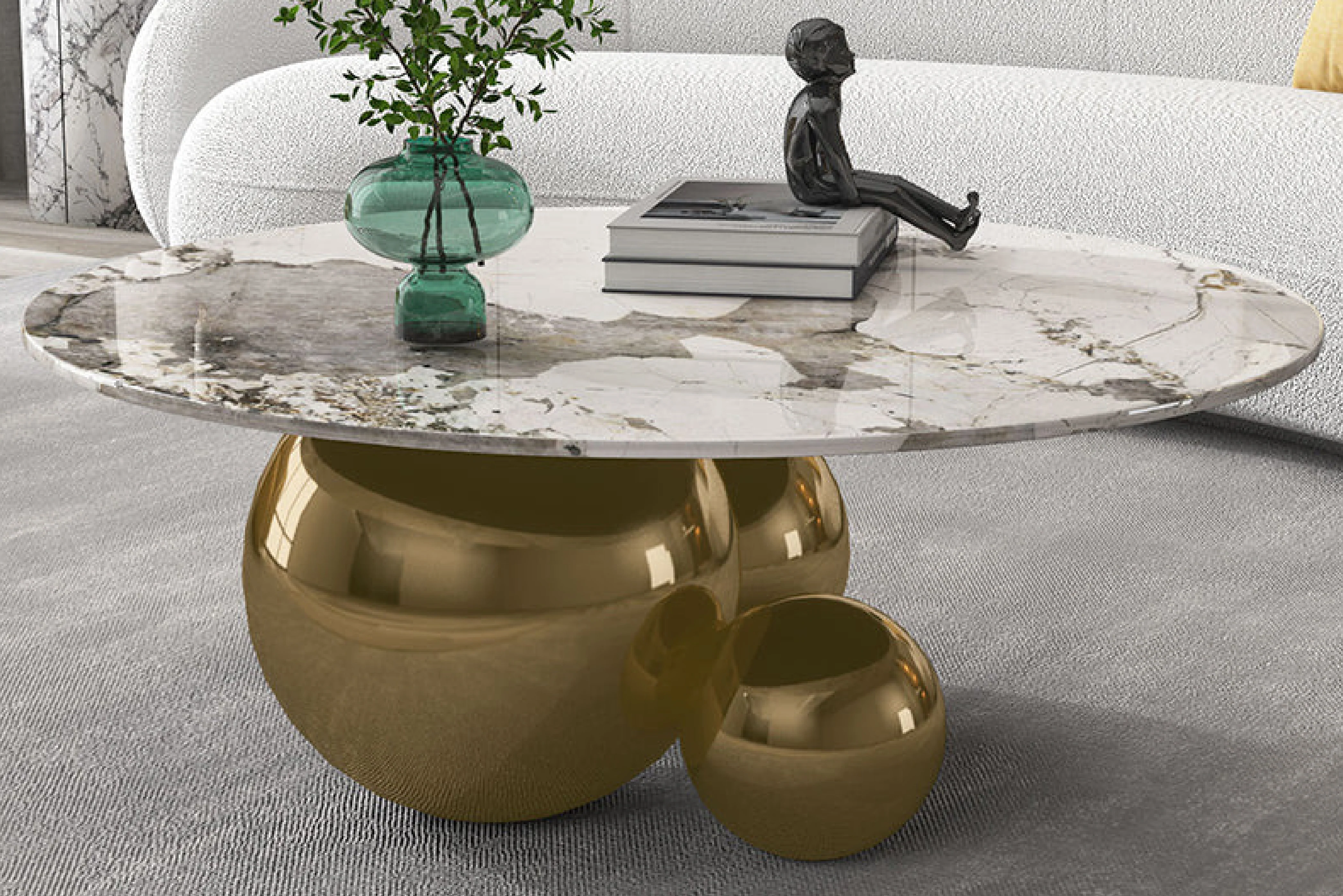 Spigola Round Coffee Table with Sintered Stone Top and Stainless Steel Base - Image 3