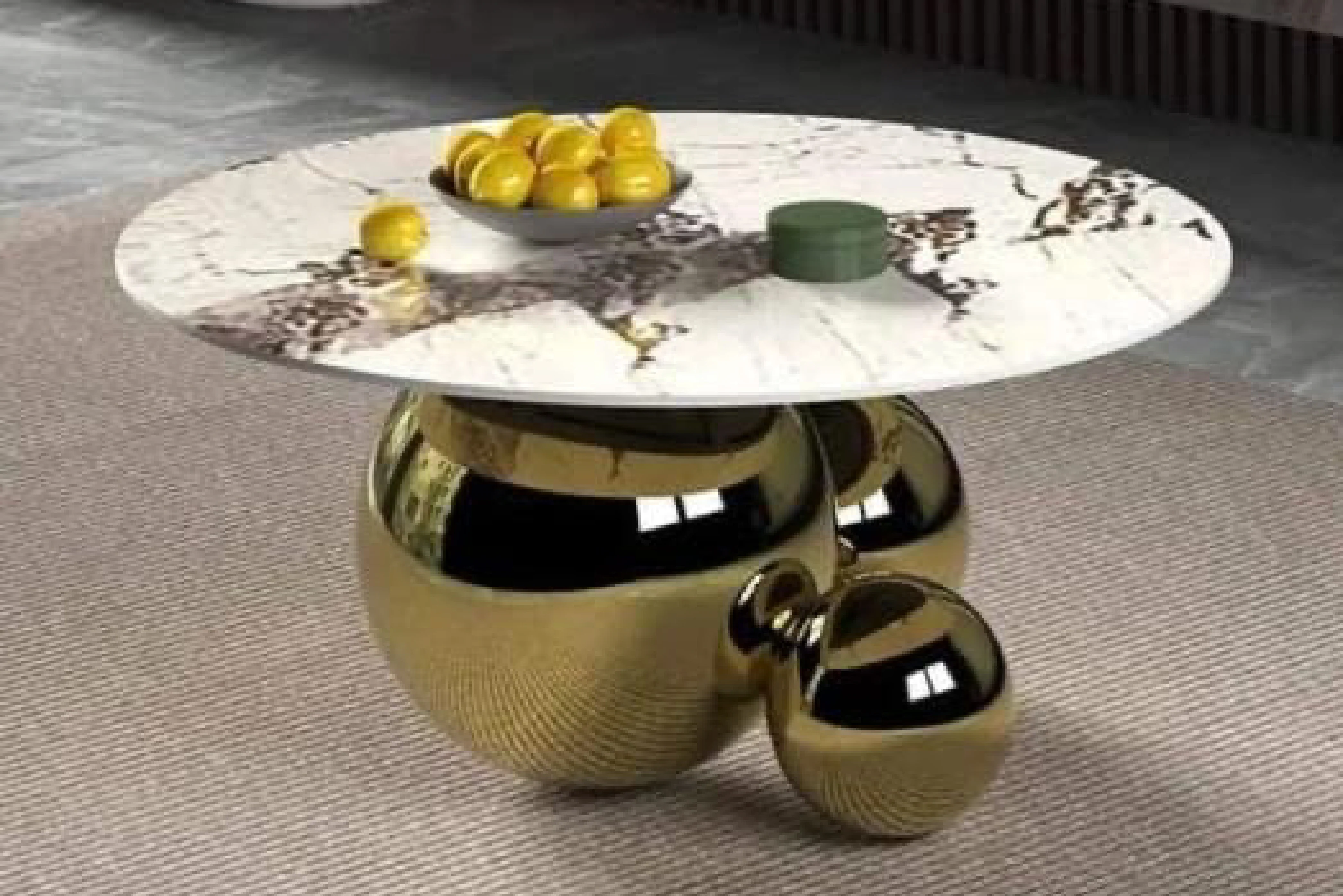 Spigola Round Coffee Table with Sintered Stone Top and Stainless Steel Base - Image 4