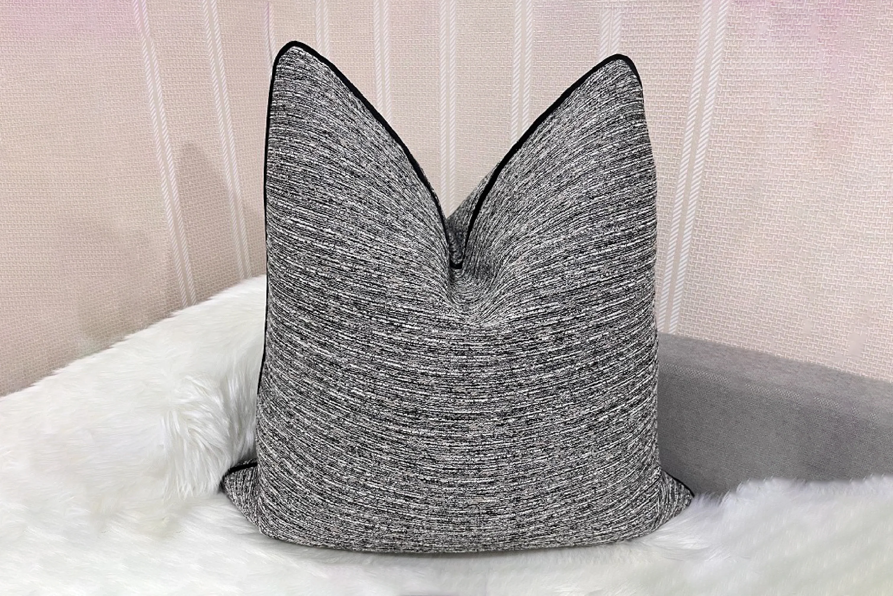 Velora Charcoal Textured Feather-Filled Cushion