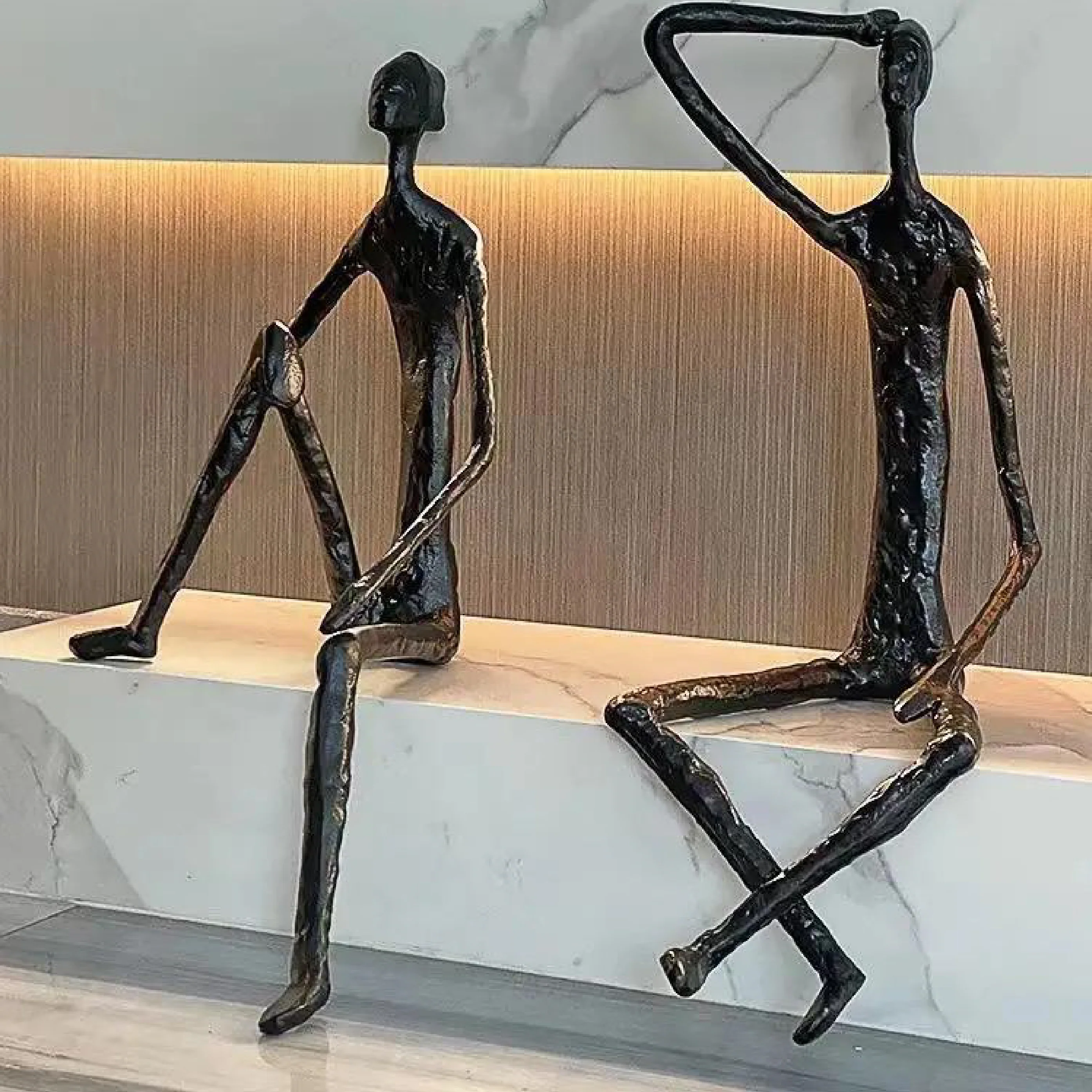 Thinking Man Figurine – Black & Gold Metal Shelf Sculpture - Image 11