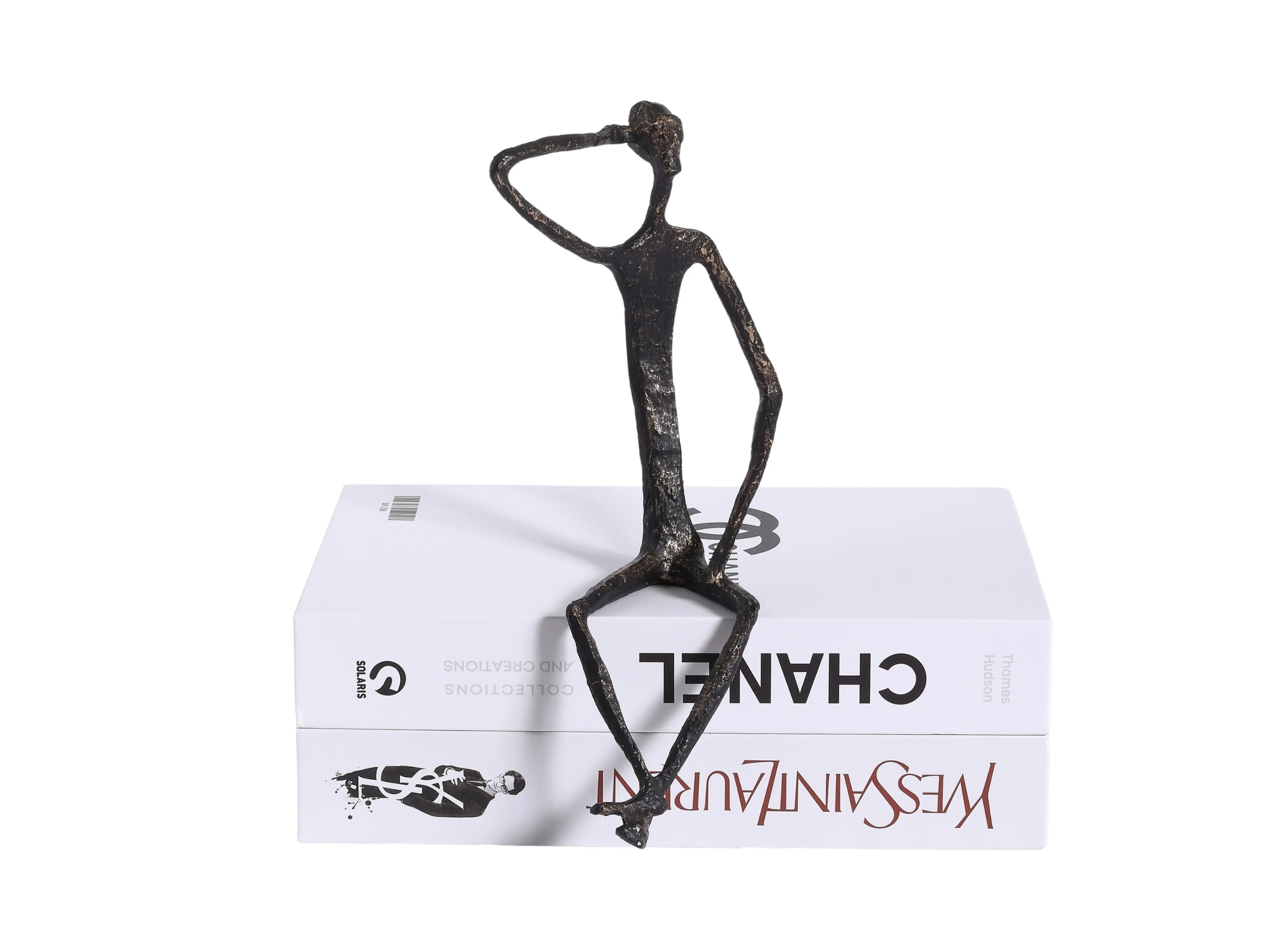 Thinking Man Figurine – Black & Gold Metal Shelf Sculpture - Image 2