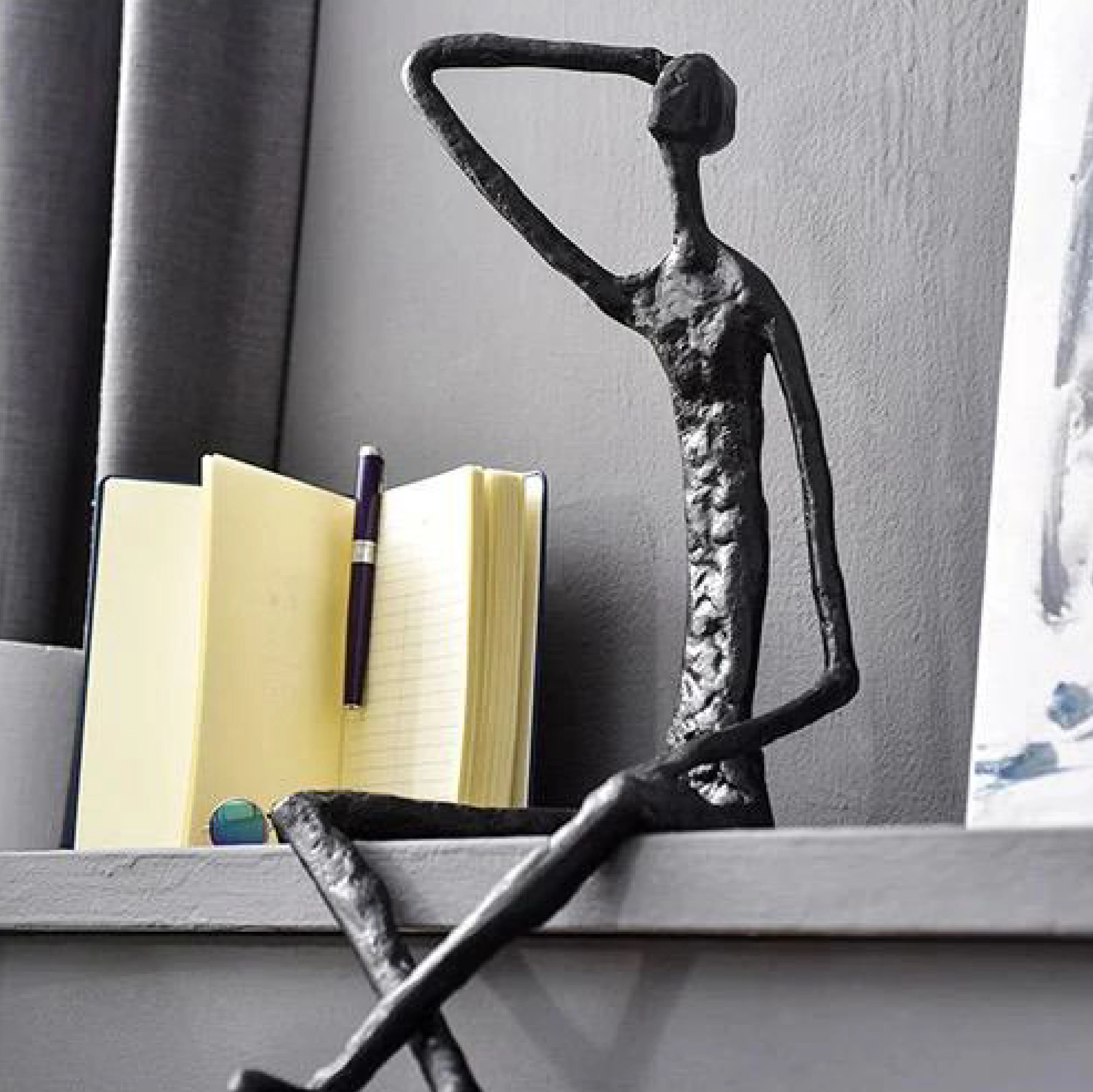 Thinking Man Figurine – Black & Gold Metal Shelf Sculpture - Image 3