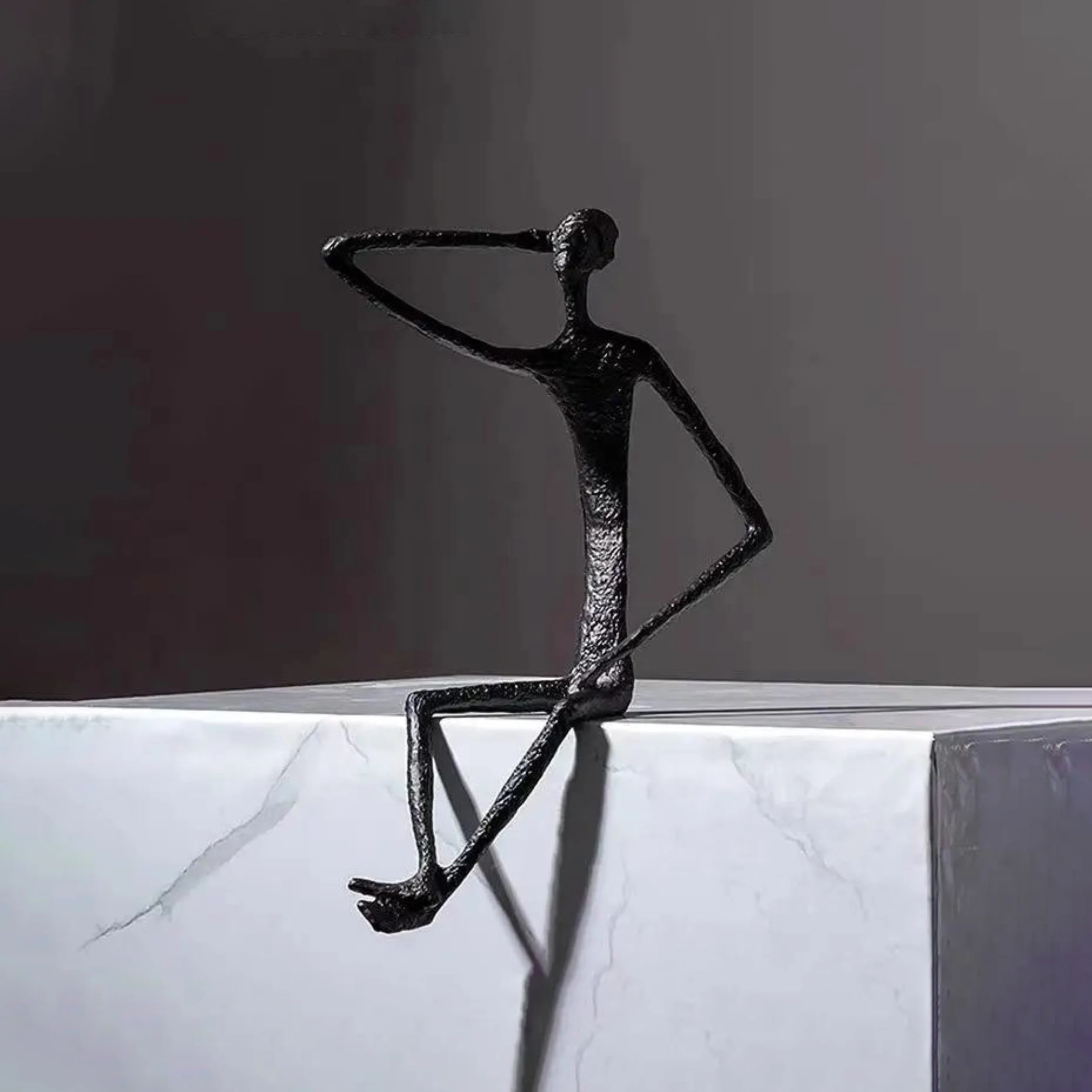 Thinking Man Figurine – Black & Gold Metal Shelf Sculpture - Image 4