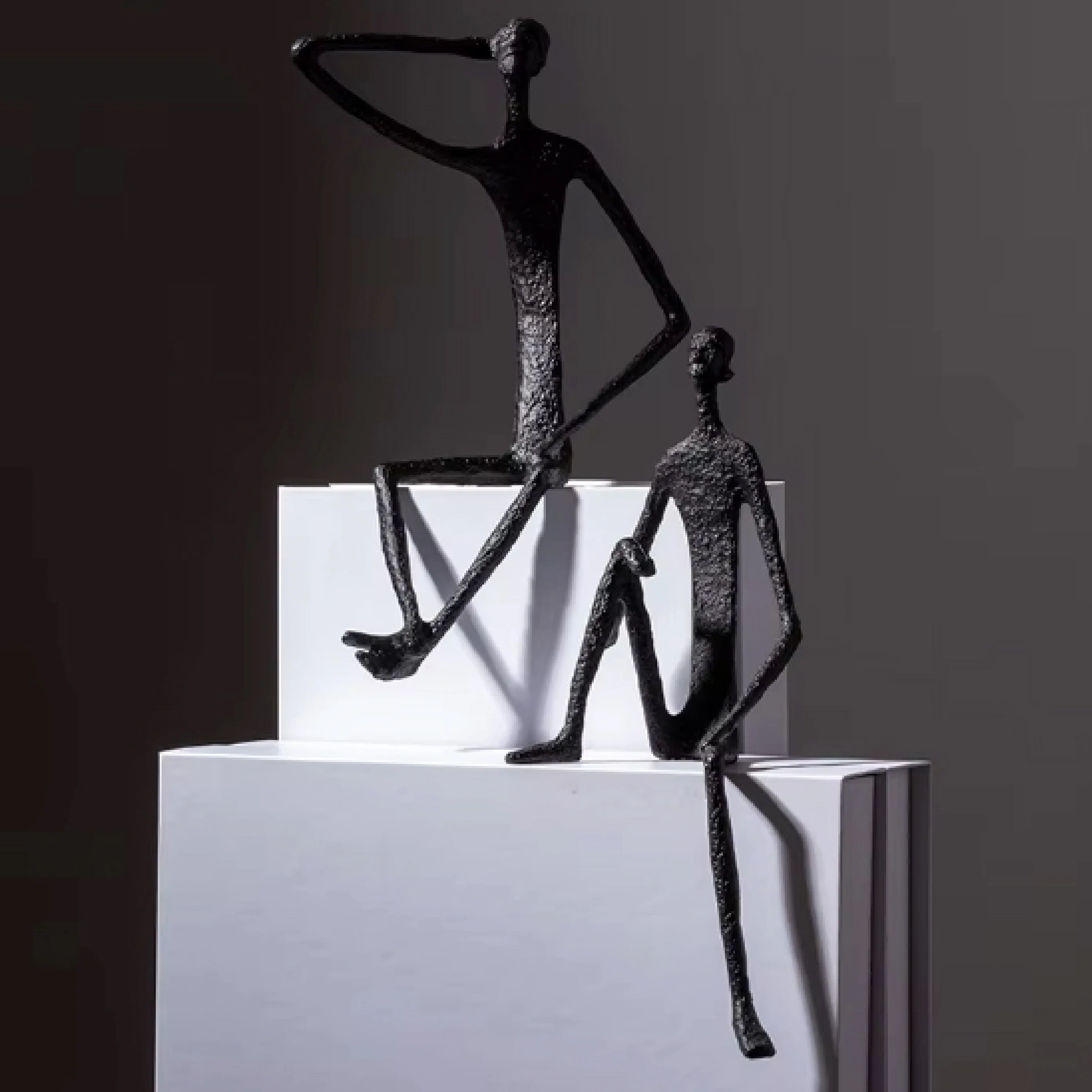 Thinking Man Figurine – Black & Gold Metal Shelf Sculpture - Image 9