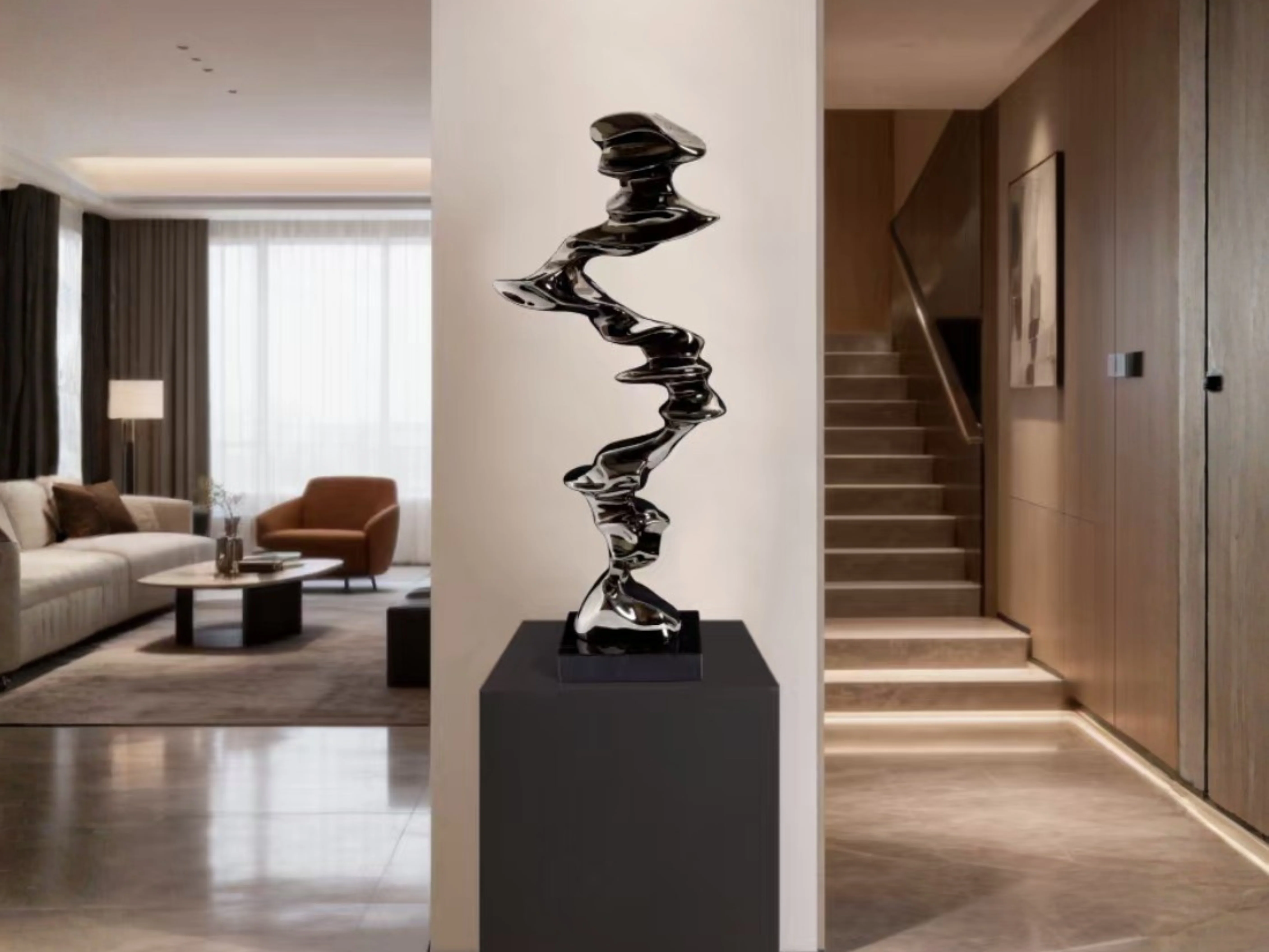 Twisting Flow Black Sculpture