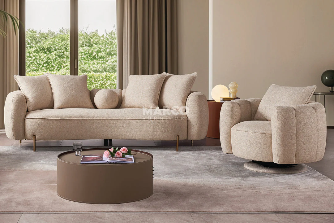 Velluto Curved Fabric Sofa Set - Modern Lounge Sofa - Image 3