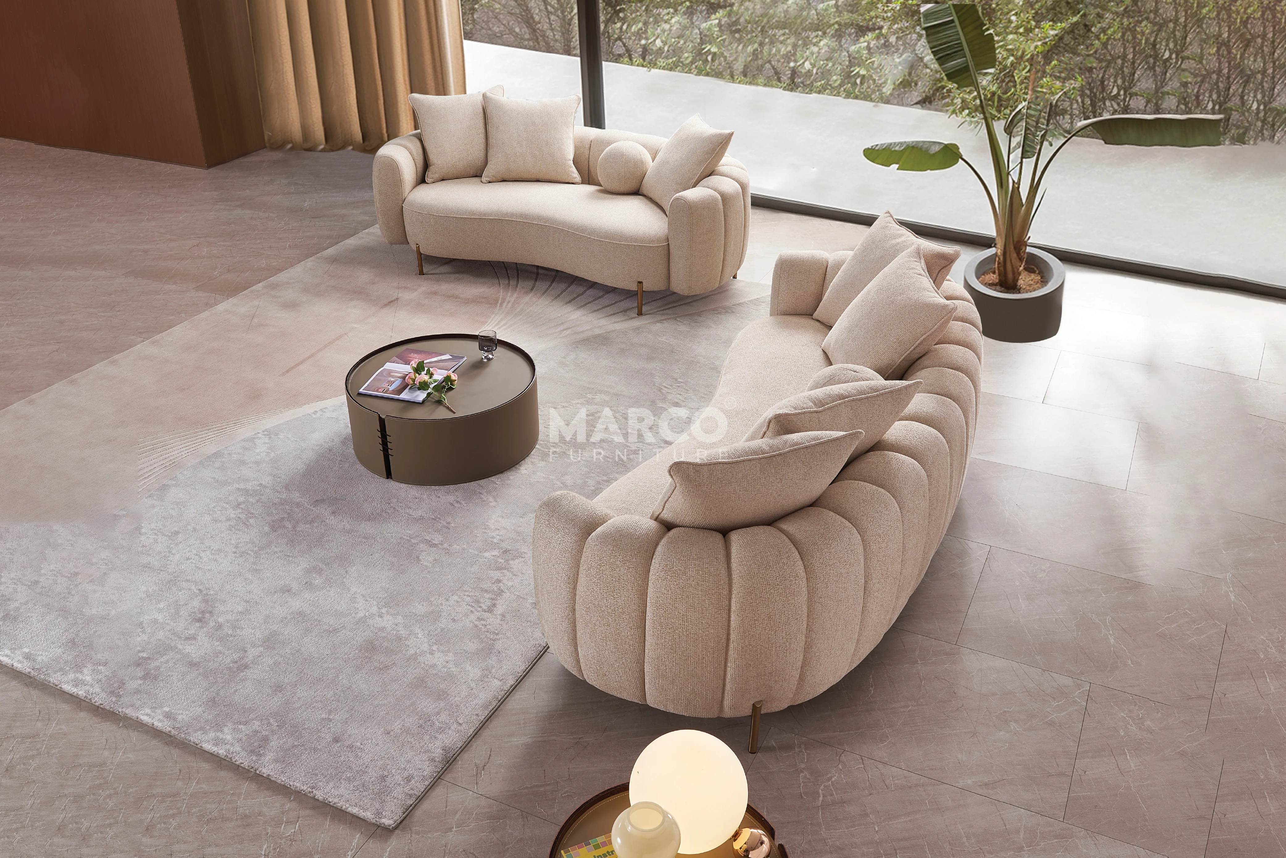 Velluto Curved Fabric Sofa Set - Modern Lounge Sofa - Image 4
