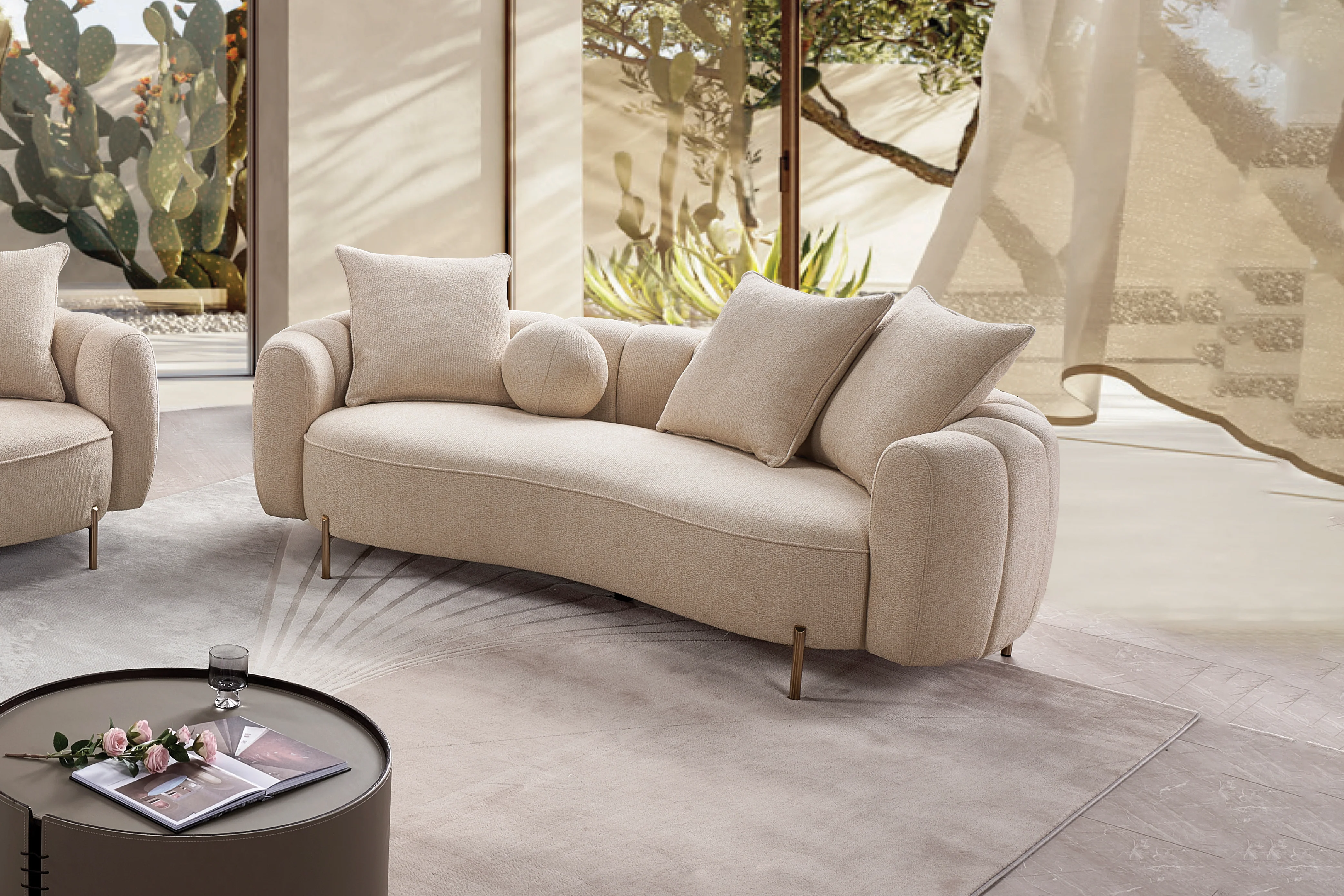 Velluto Curved Fabric Sofa Set - Modern Lounge Sofa - Image 7