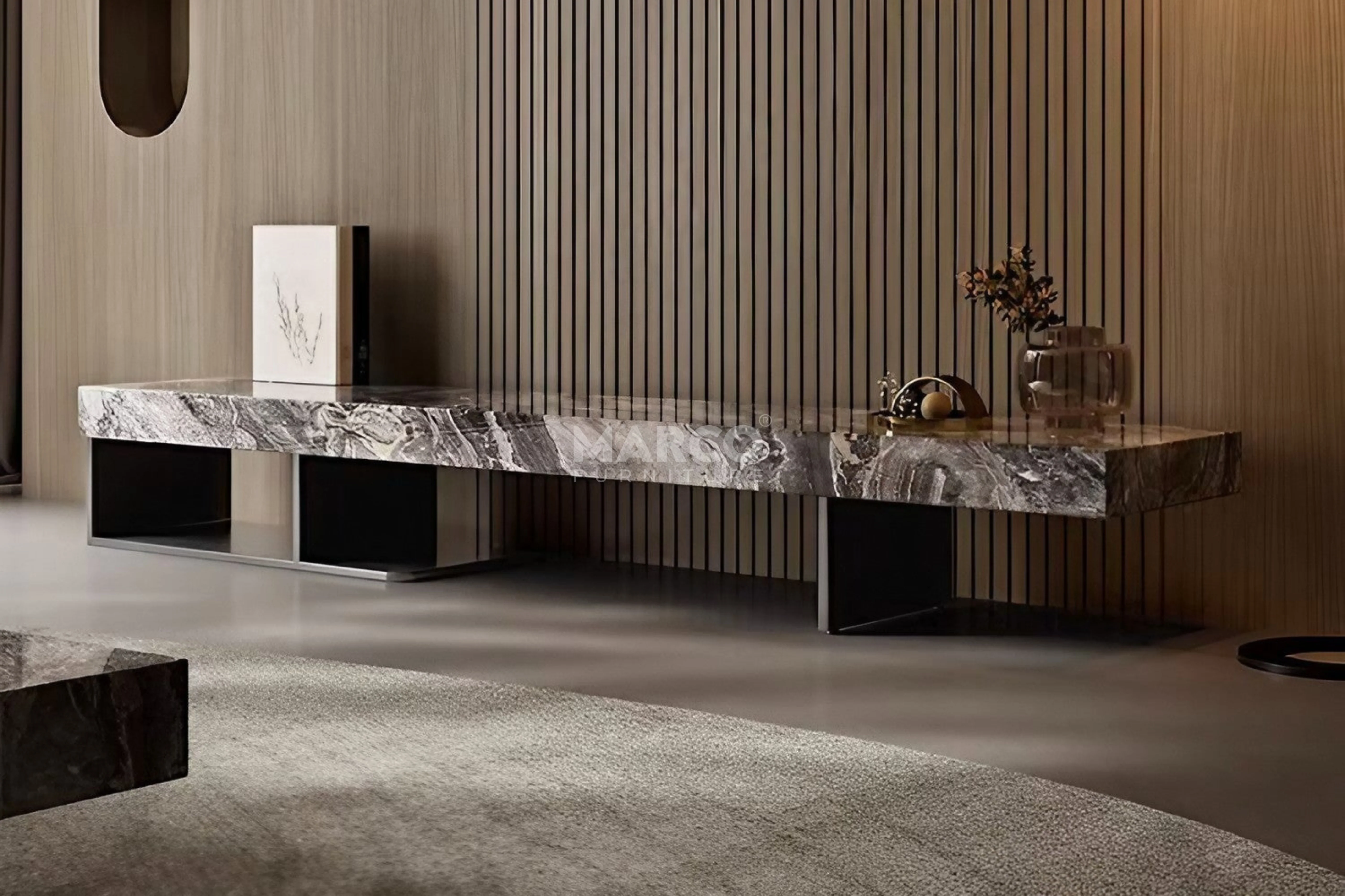 Venezia Sintered Stone TV Unit with Stainless Steel Base - Image 3