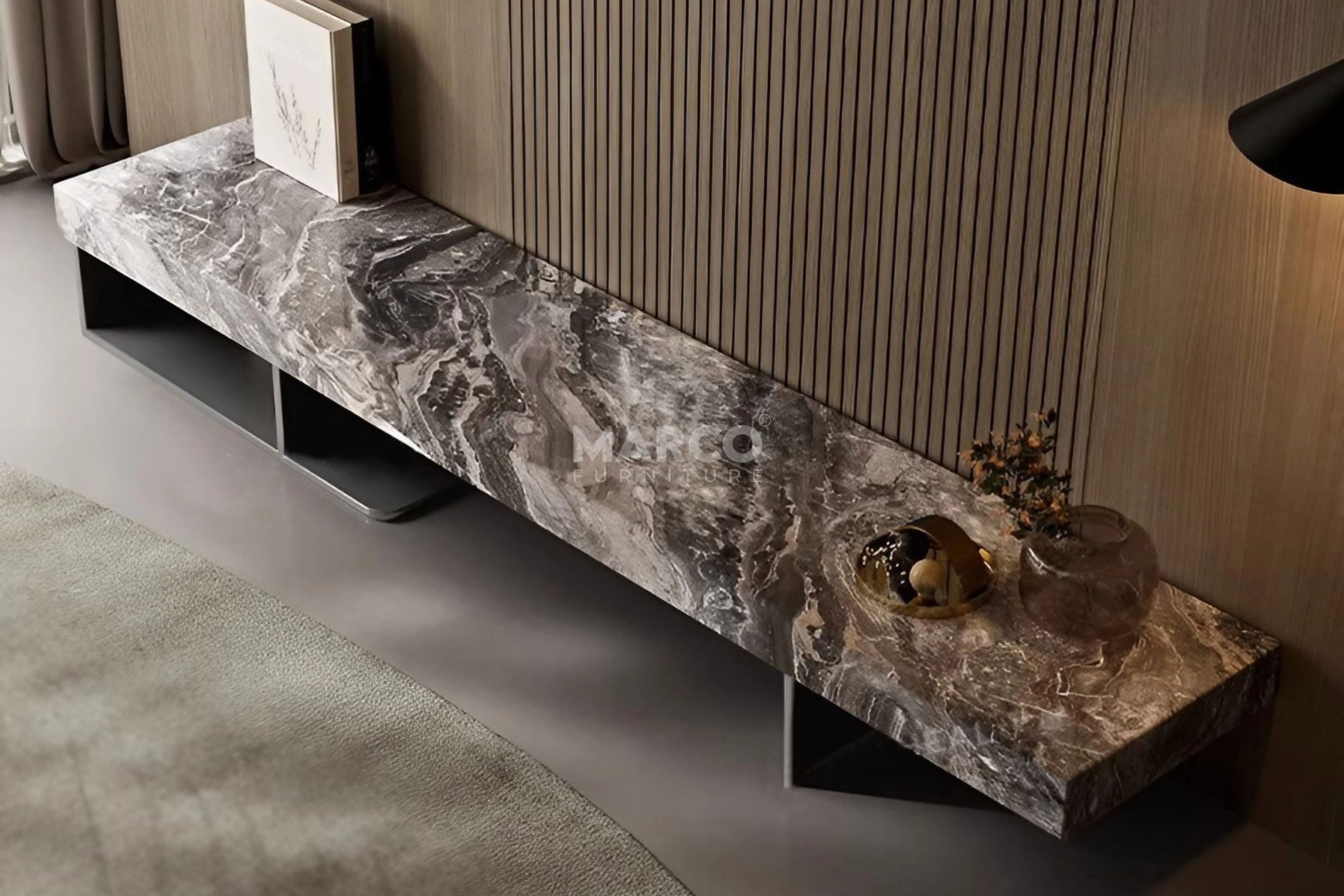 Venezia Sintered Stone TV Unit with Stainless Steel Base - Image 4