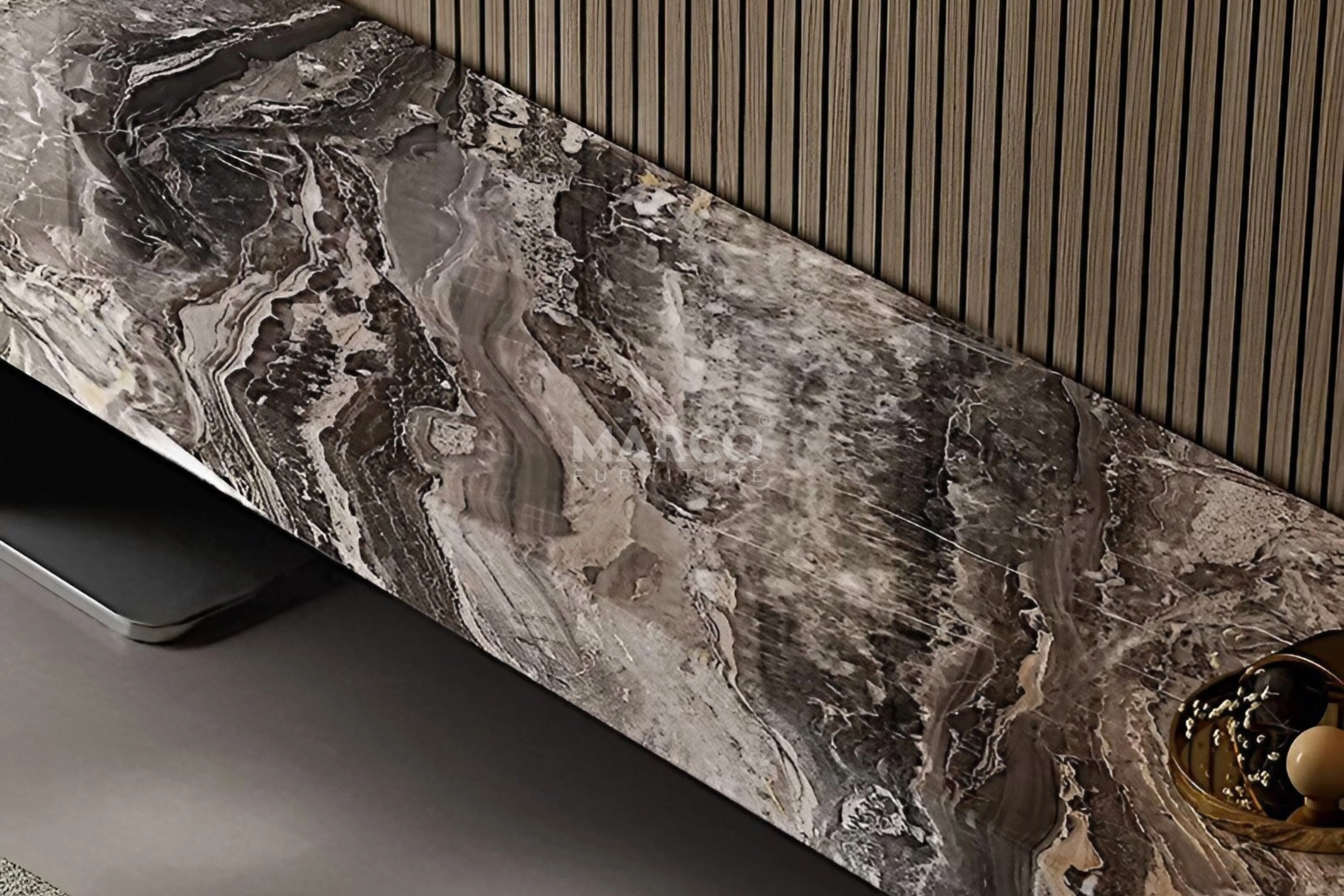 Venezia Sintered Stone TV Unit with Stainless Steel Base - Image 5