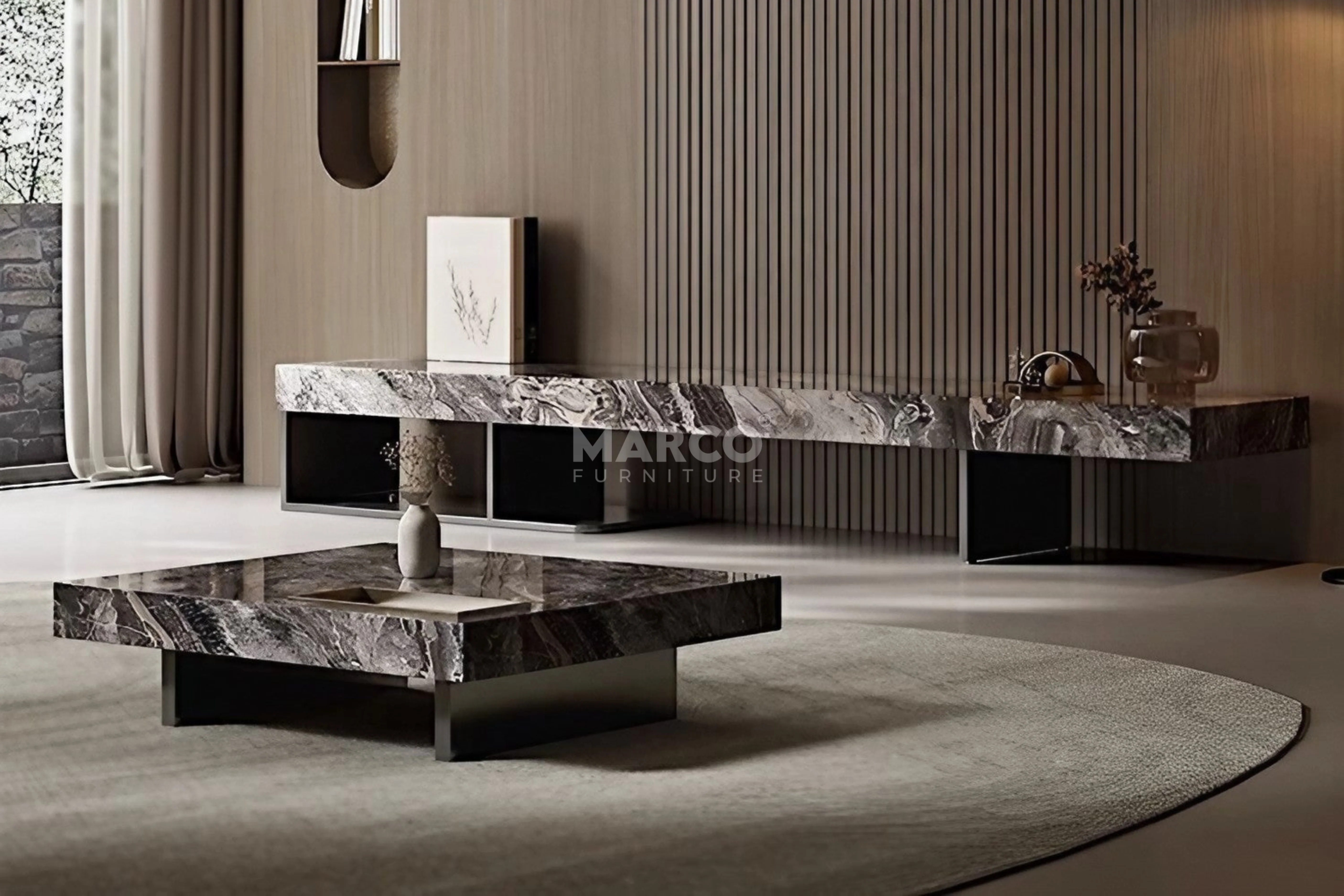 Venezia Sintered Stone TV Unit with Stainless Steel Base - Image 7