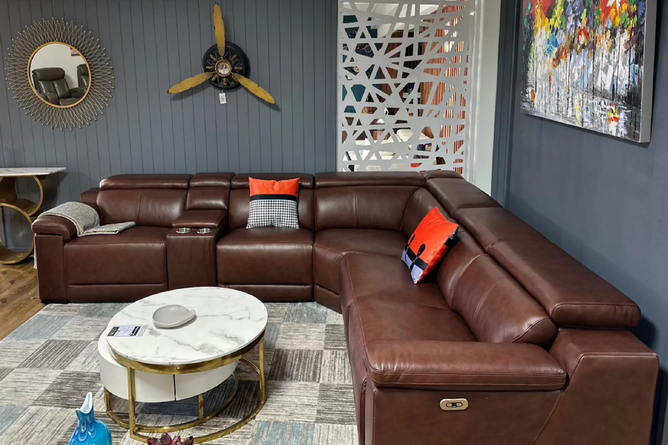 Victoria L-Shape Leather Lounge - Modular Corner Recliner Sofa - Image 6