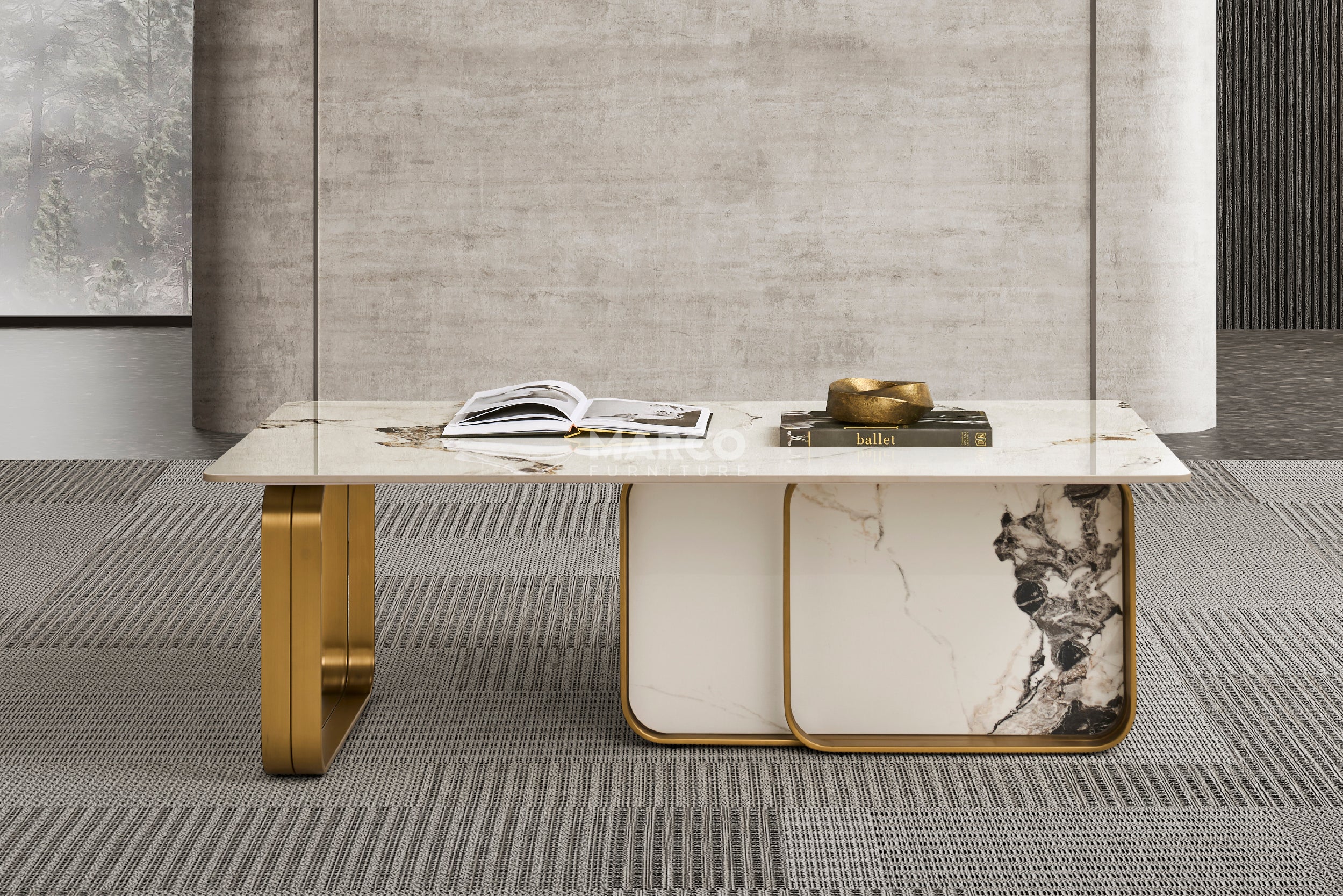Vittoria Sintered Stone Coffee Table - Stainless Steel Frame - Image 2