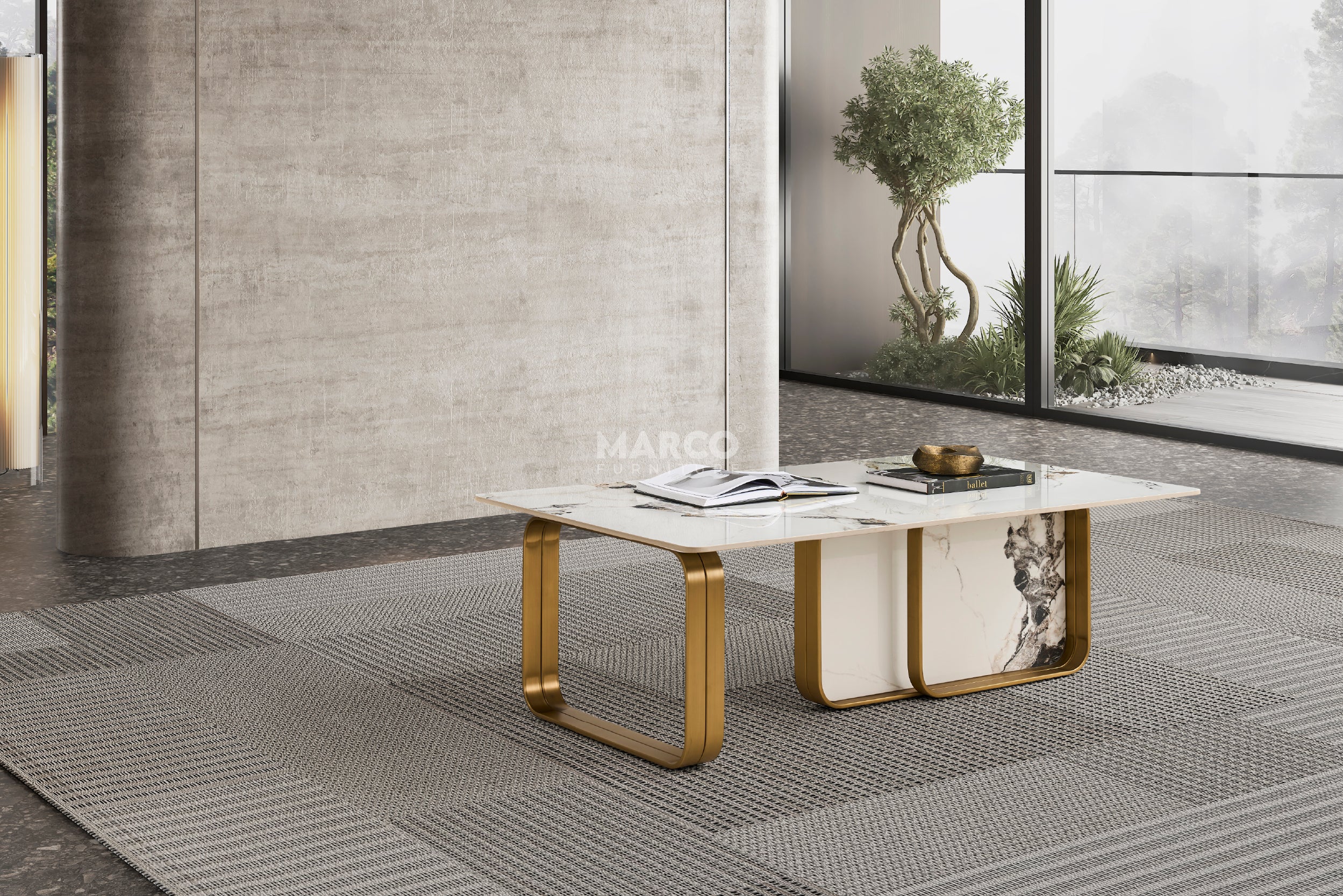 Vittoria Sintered Stone Coffee Table - Stainless Steel Frame - Image 3