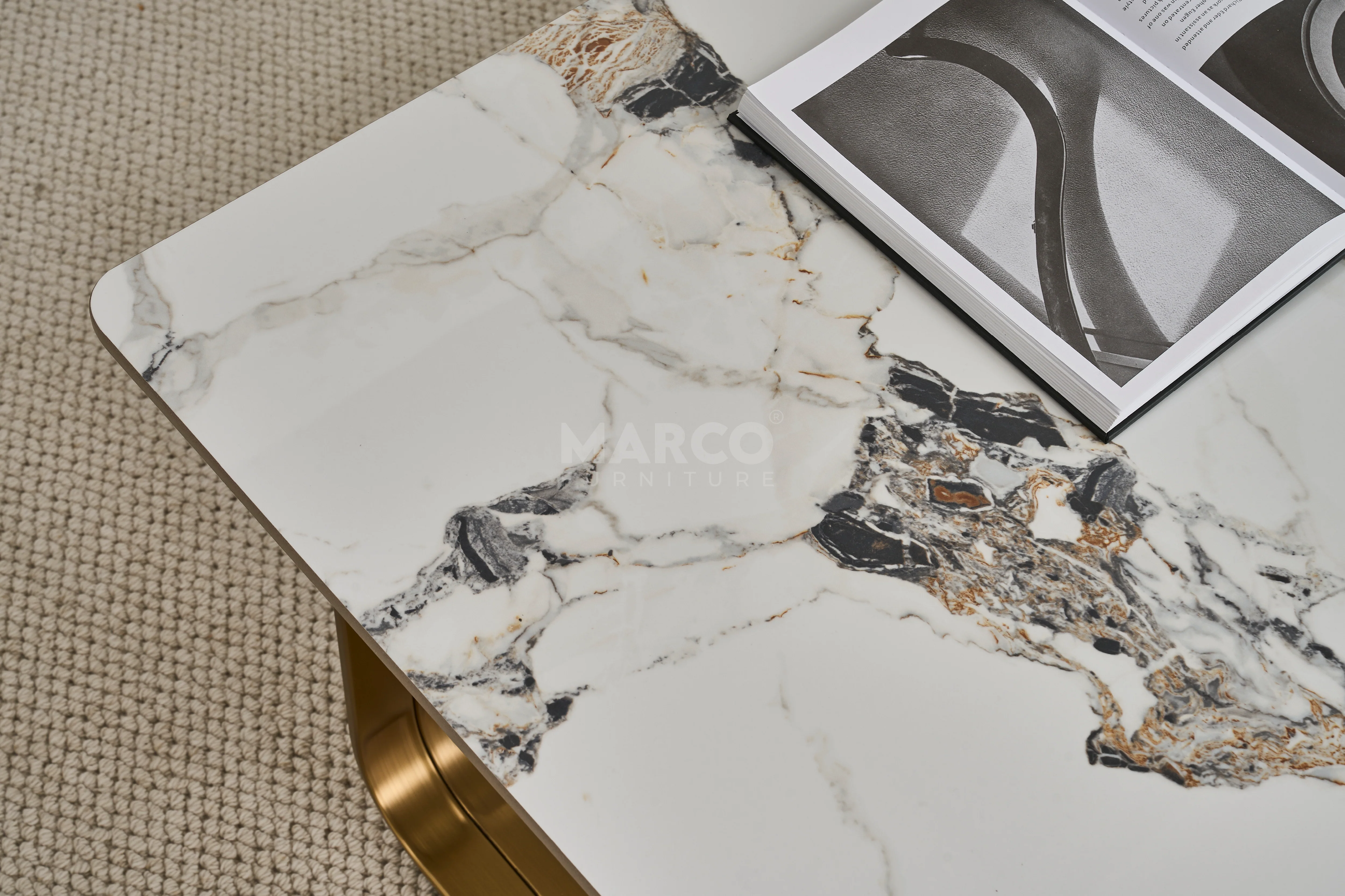 Vittoria Sintered Stone Coffee Table - Stainless Steel Frame - Image 4