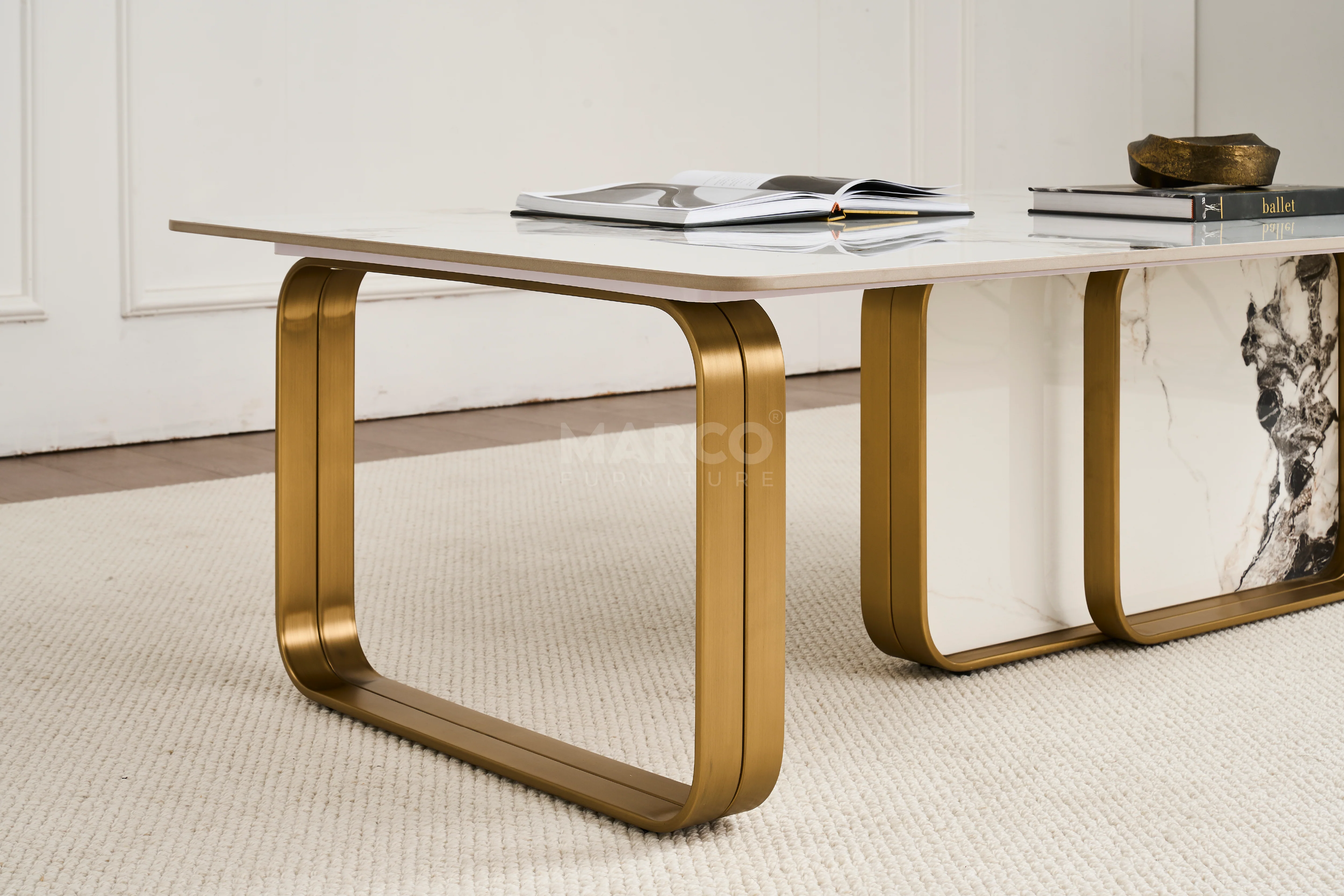 Vittoria Sintered Stone Coffee Table - Stainless Steel Frame - Image 5