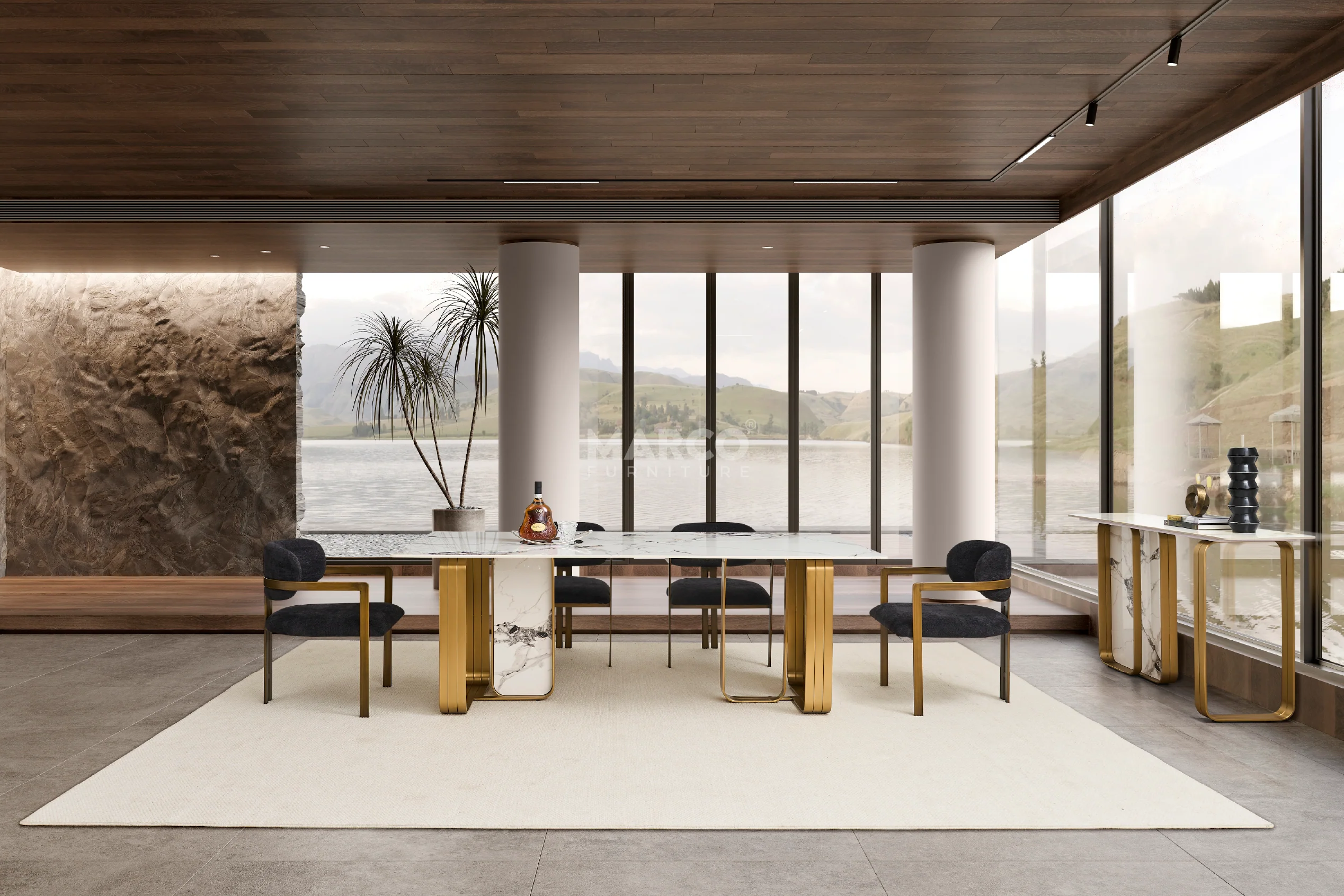 Vittoria Sintered Stone Dining Table - Brushed Gold Stainless Steel Frame - Image 3