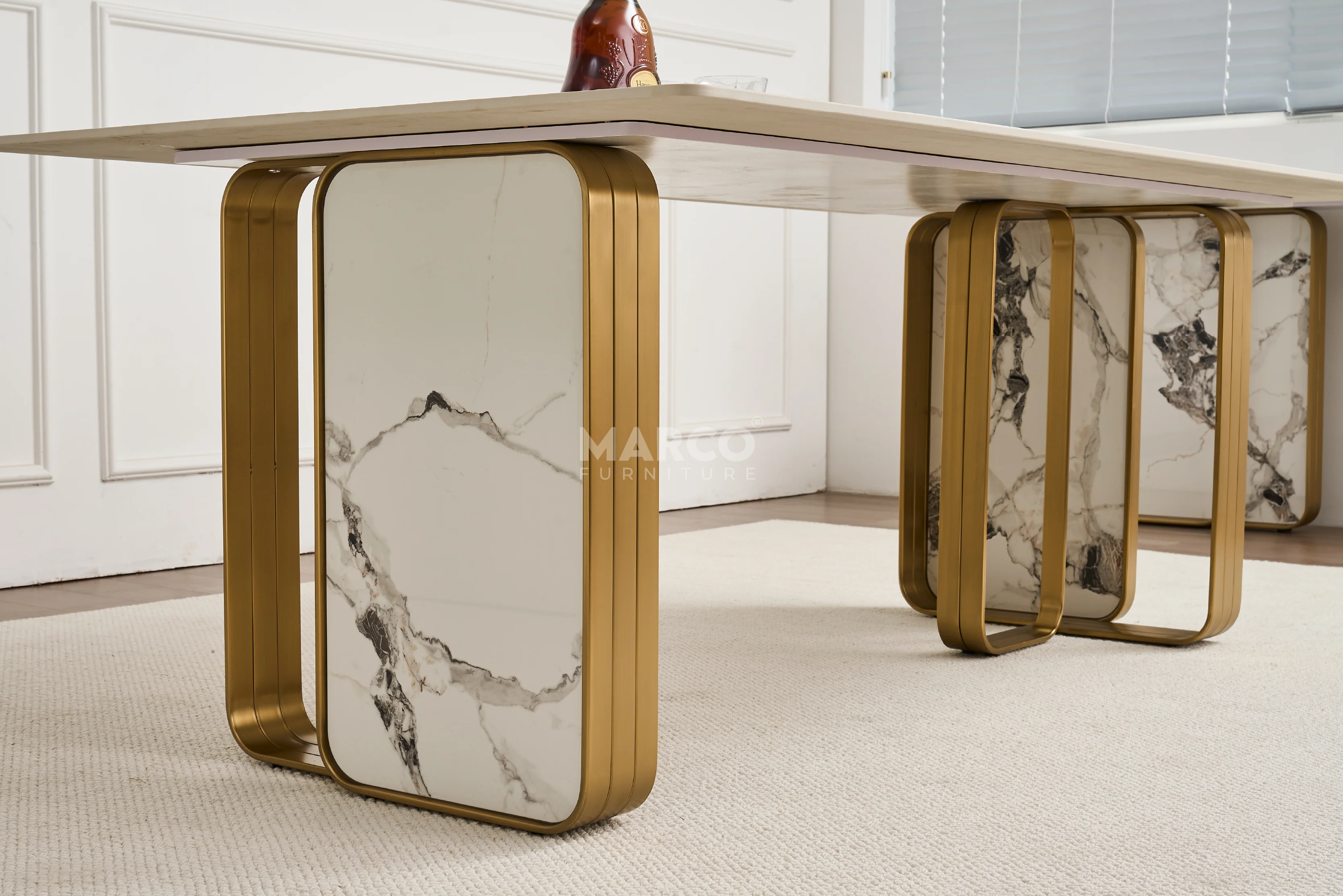 Vittoria Sintered Stone Dining Table - Brushed Gold Stainless Steel Frame - Image 6
