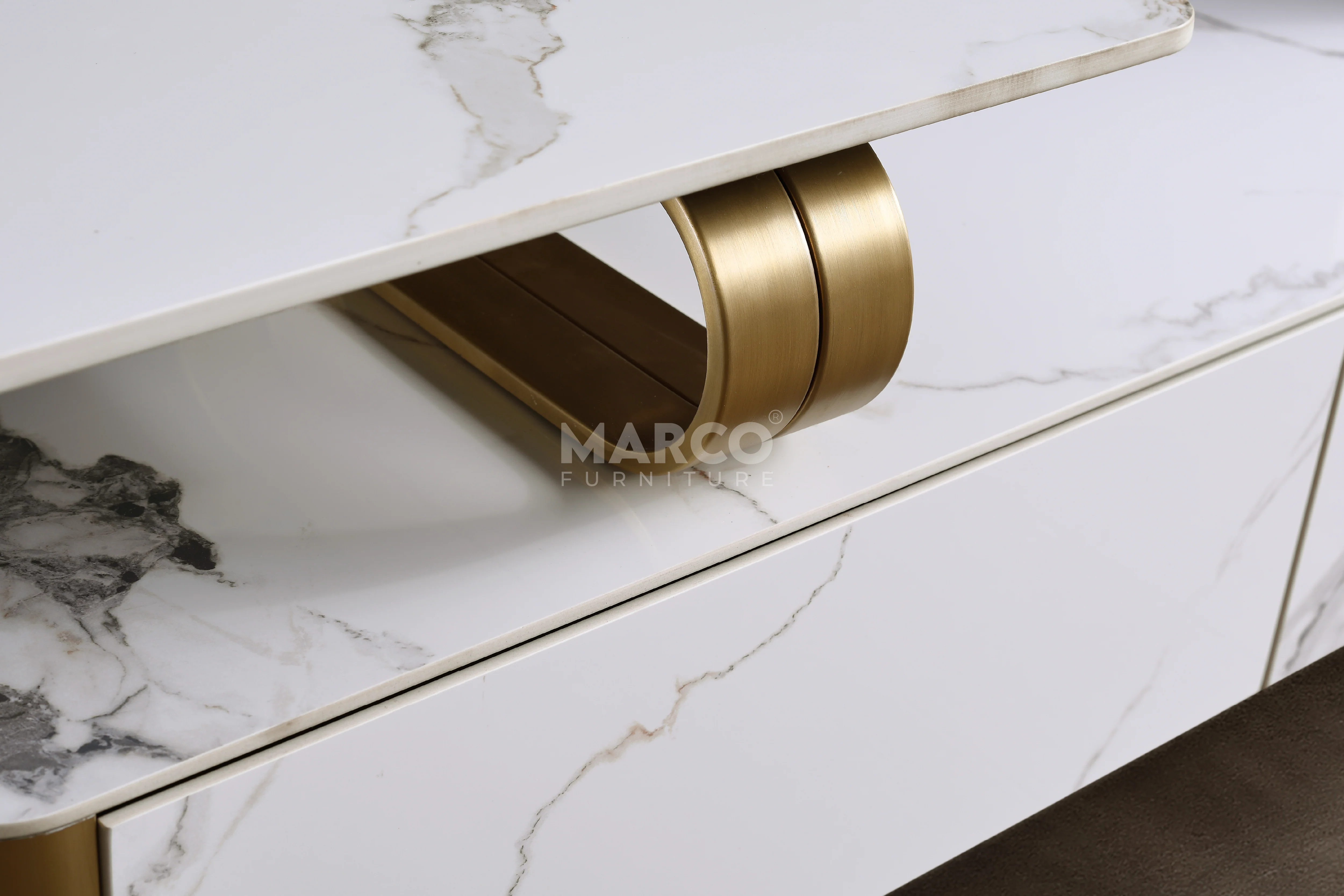 Vittoria Sintered Stone Extendable TV Unit -  Gold Stainless Steel Base - Image 11