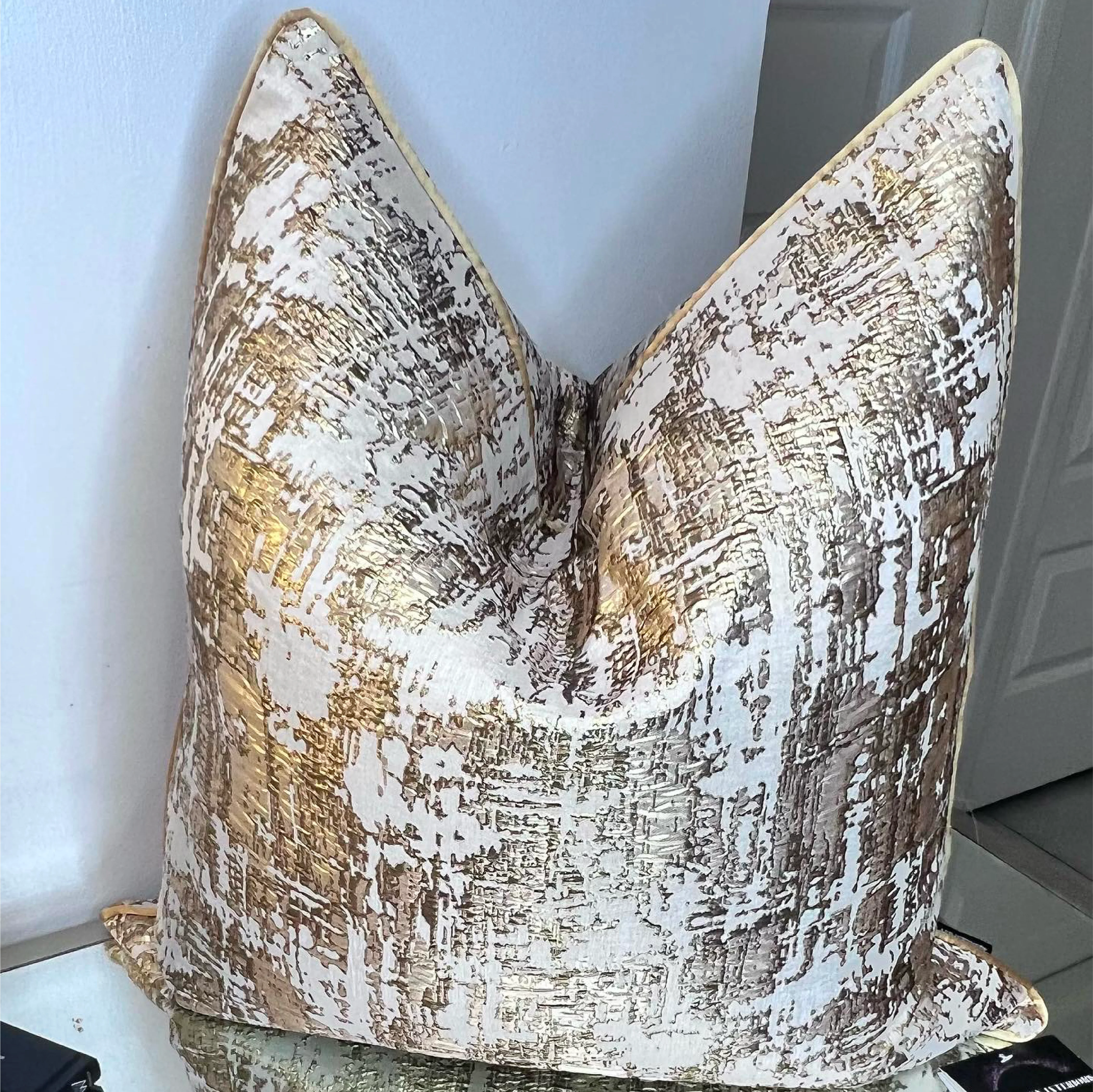 Snowflake Gold & White Feather-Filled Pillow - Image 2