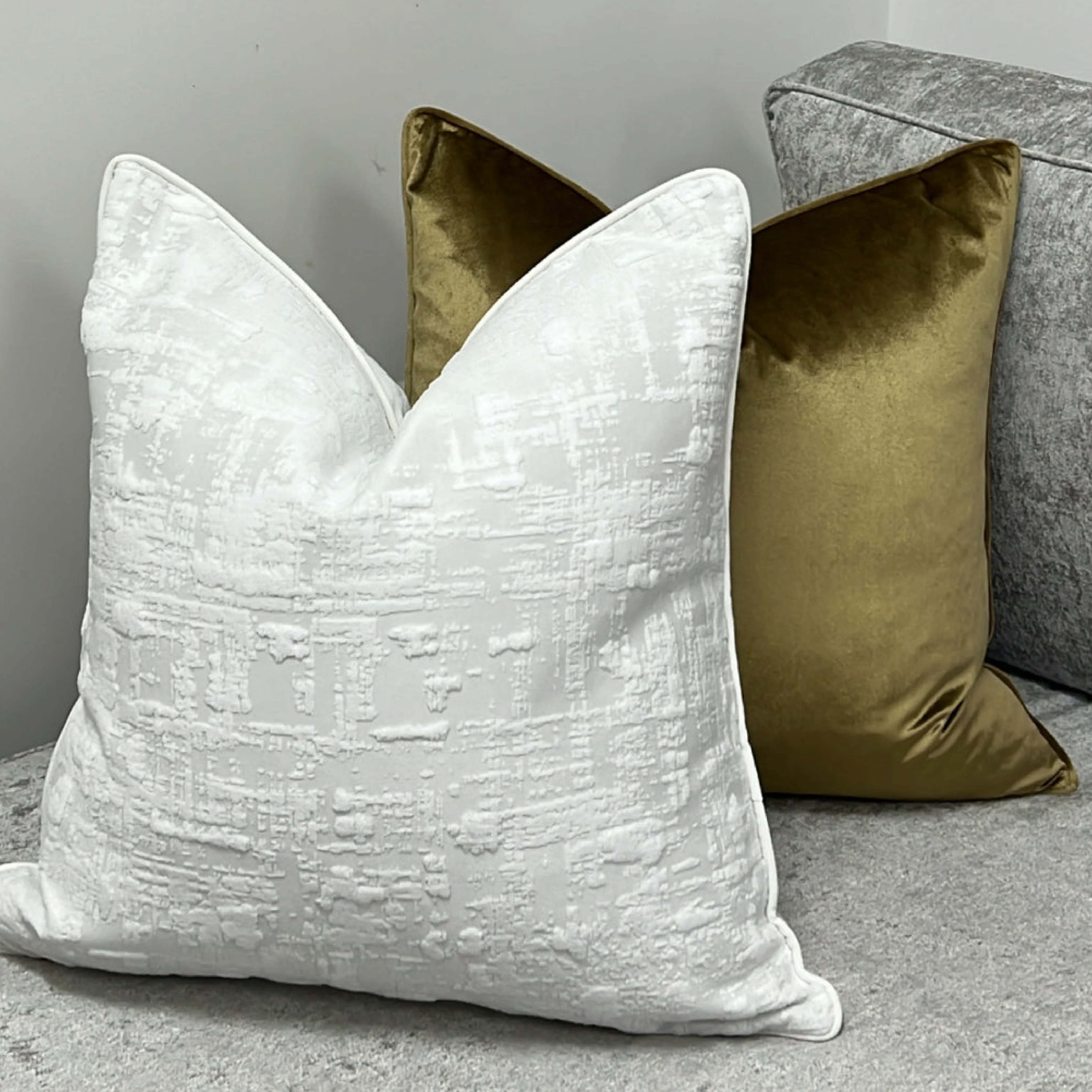 Nova White Textured Designer Feather-Filled Cushion - Image 2